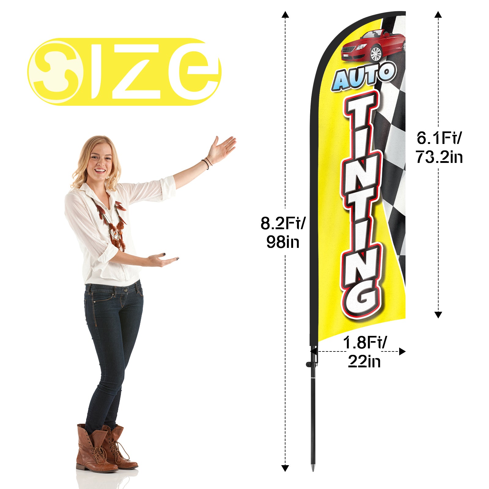 8ft Auto Tinting Yellow Feather Flag with Pole and Stake