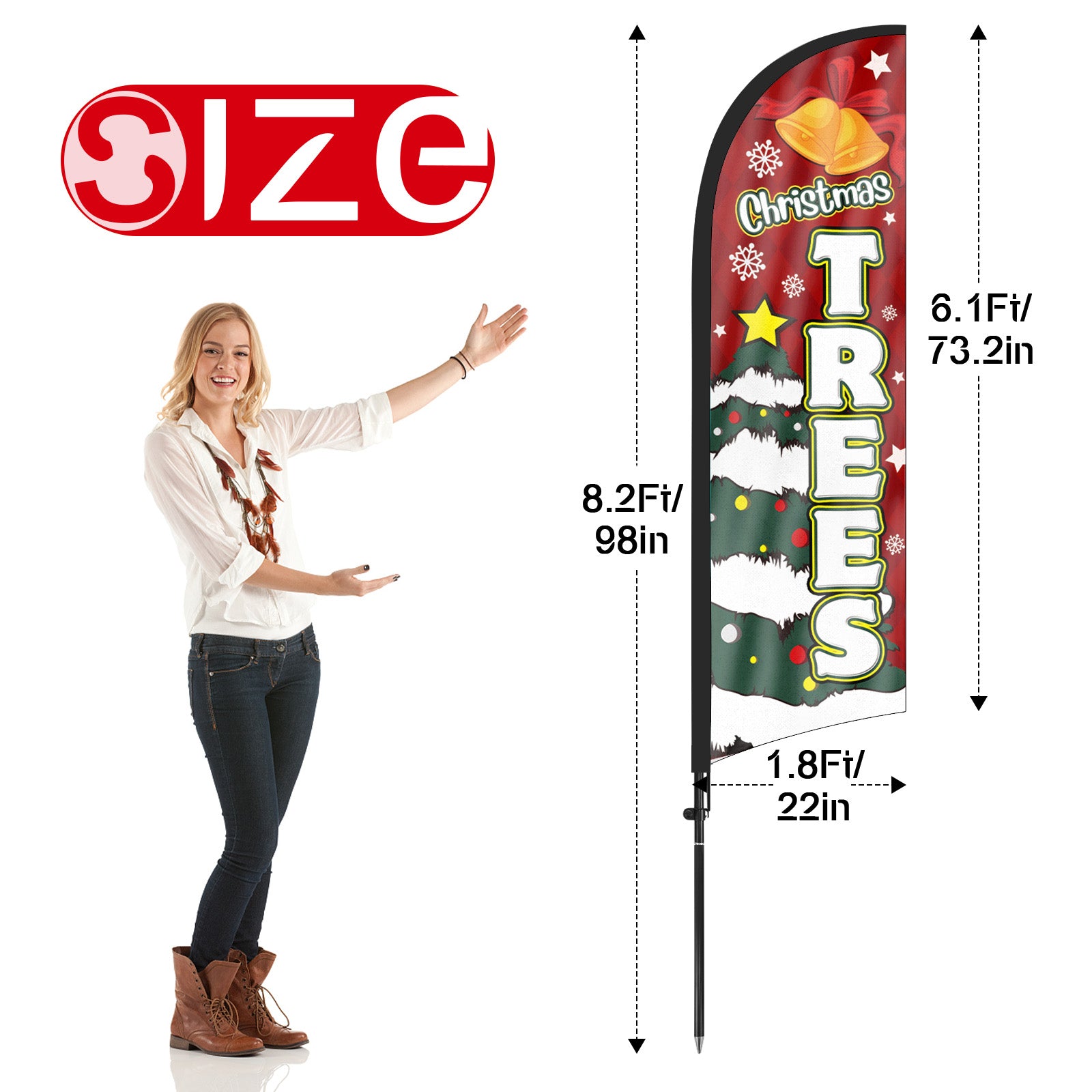 8ft Christmas Trees Feather Flag with Pole and Stake