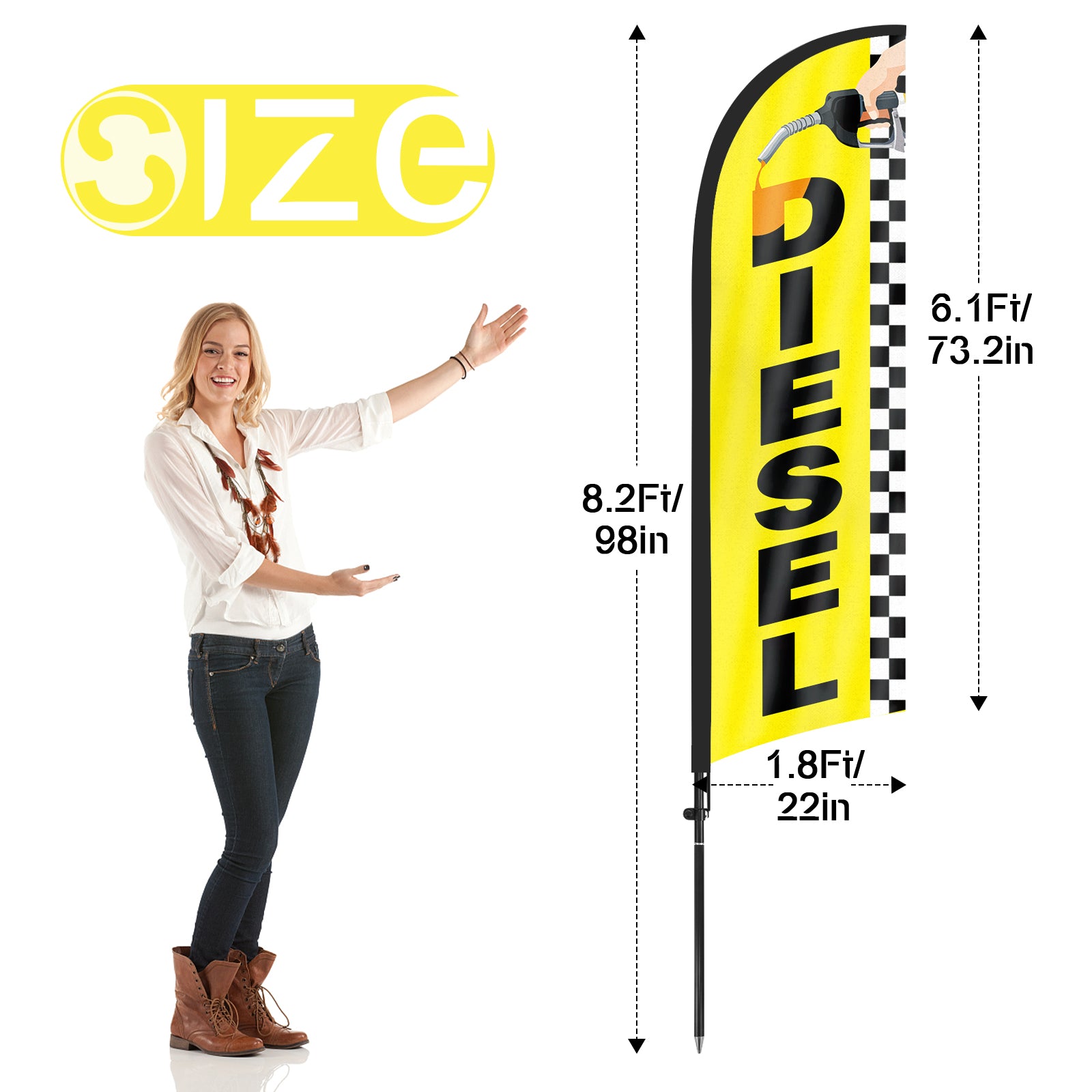 8ft Diesel Yellow Feather Flag Pole Kit