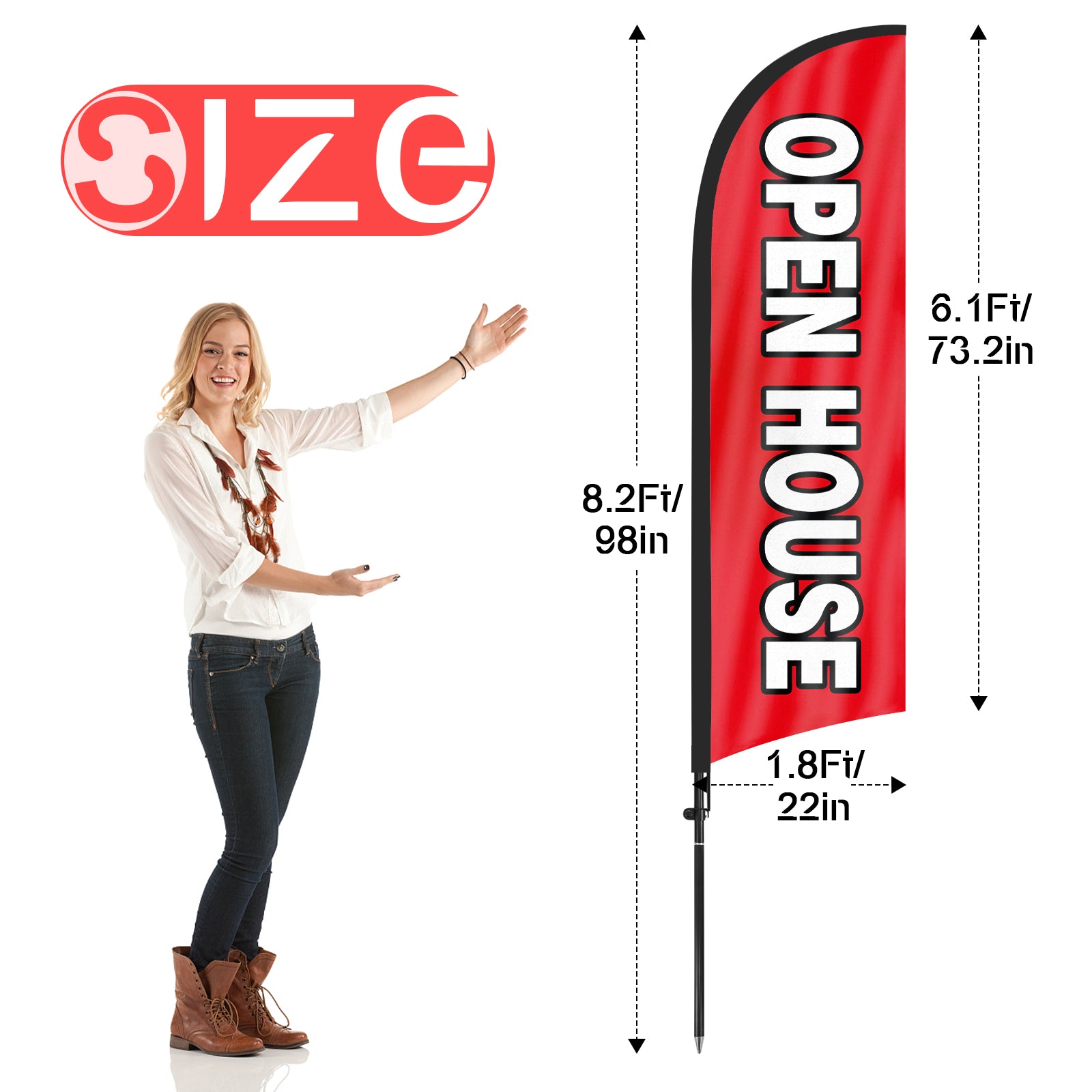 Open House Signs-FSFLAG Red Swooper Feather Flag Pole Kit