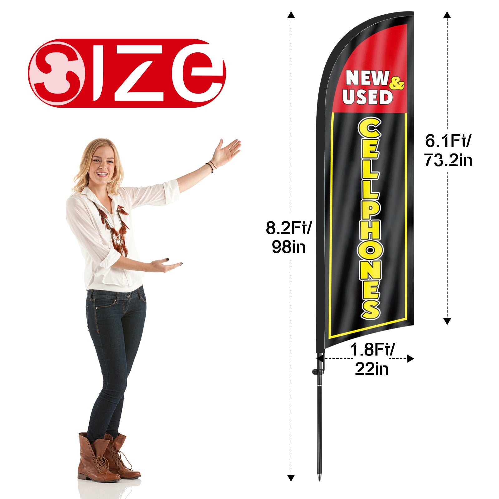 8Ft New&Used Cellphones Feather Flag with Pole & Stake