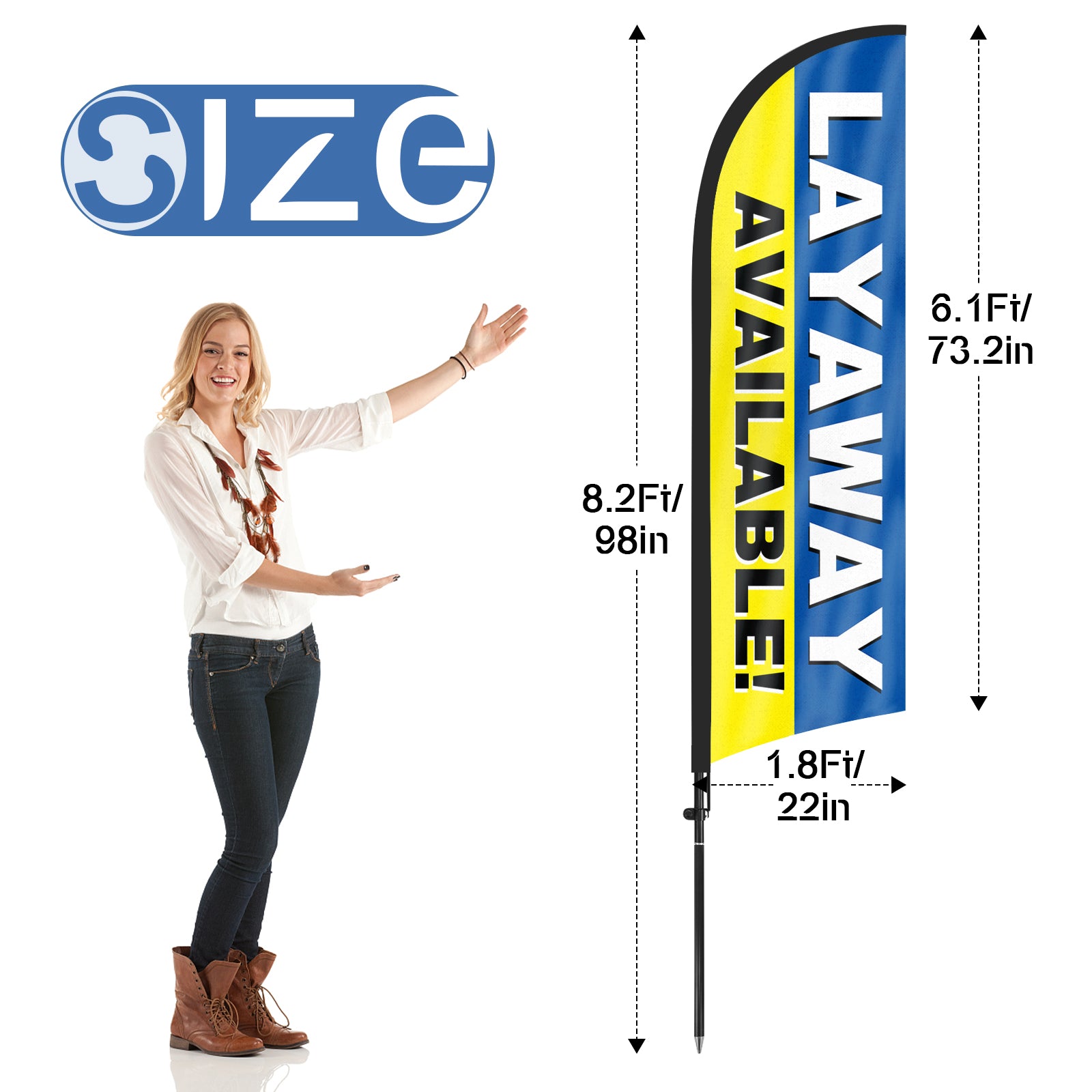 8ft Layaway Available Yellow Feather Flag with Pole and Stake