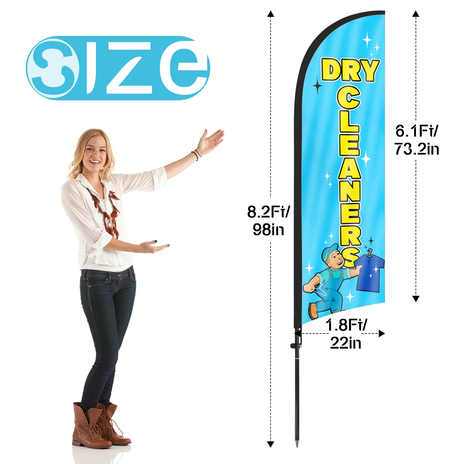 8Ft Dry Cleaners Feather Flag with Pole & Stake