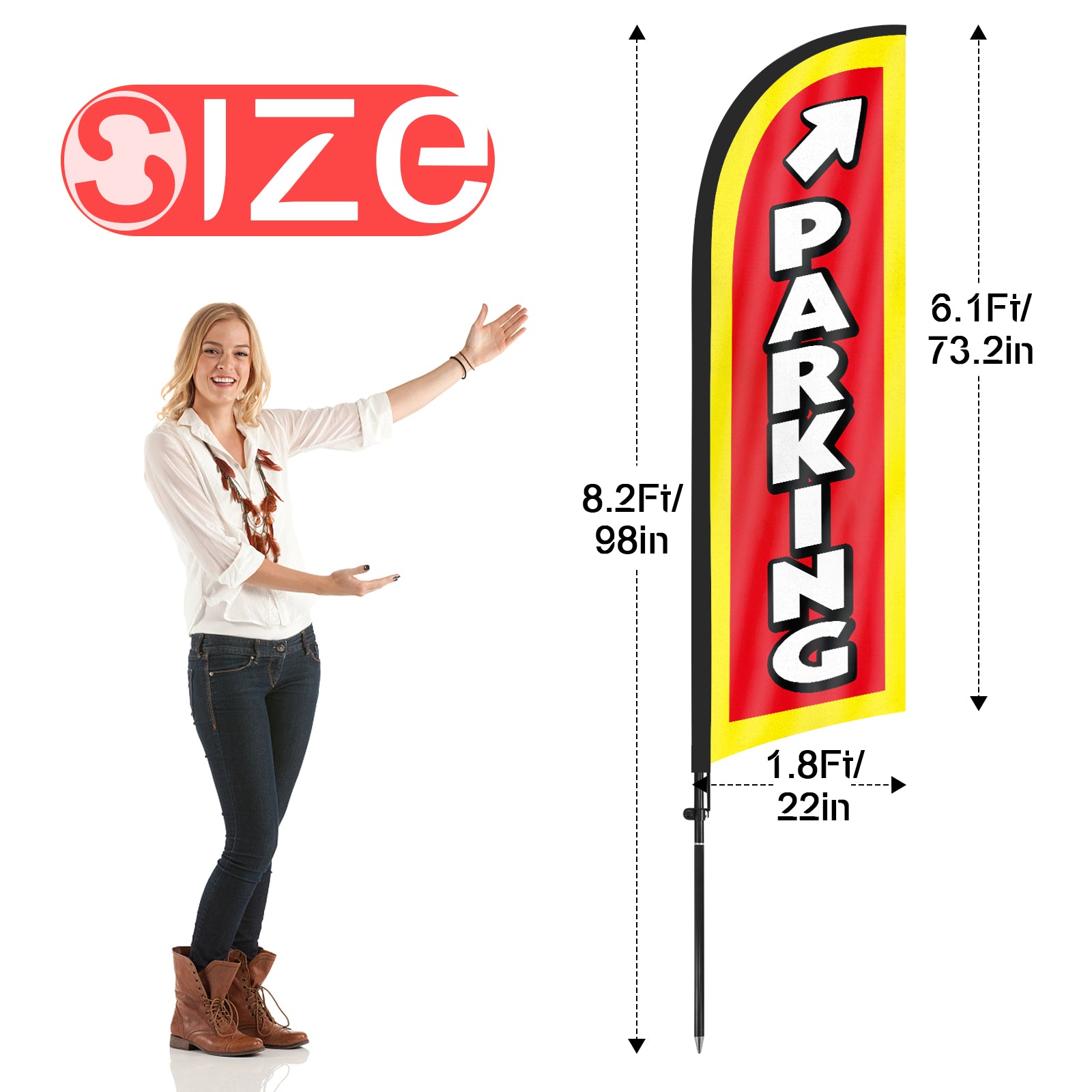 8Ft Parking Feather Flag with Pole & Stake