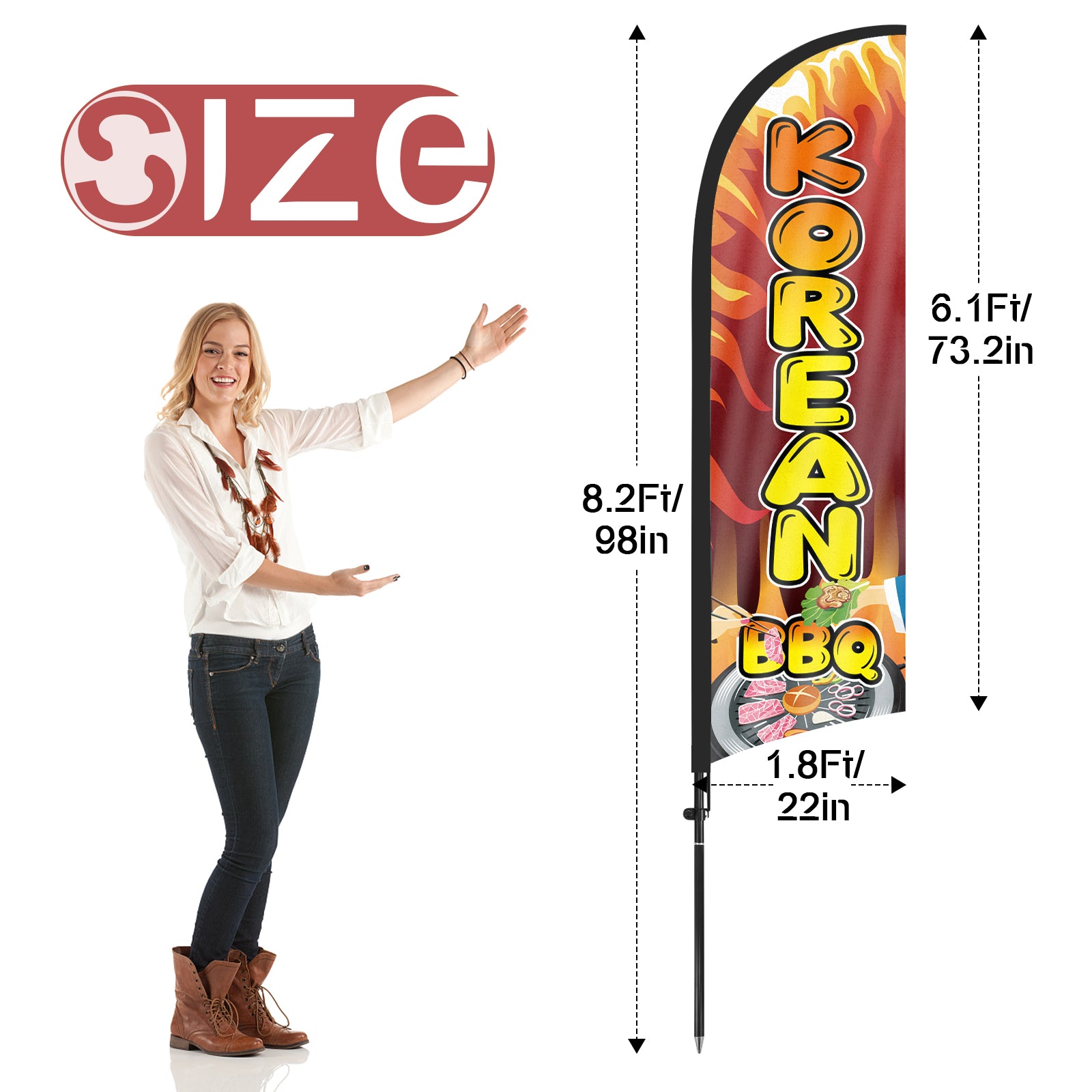 8Ft Korean BBQ Feather Flag Pole Kit