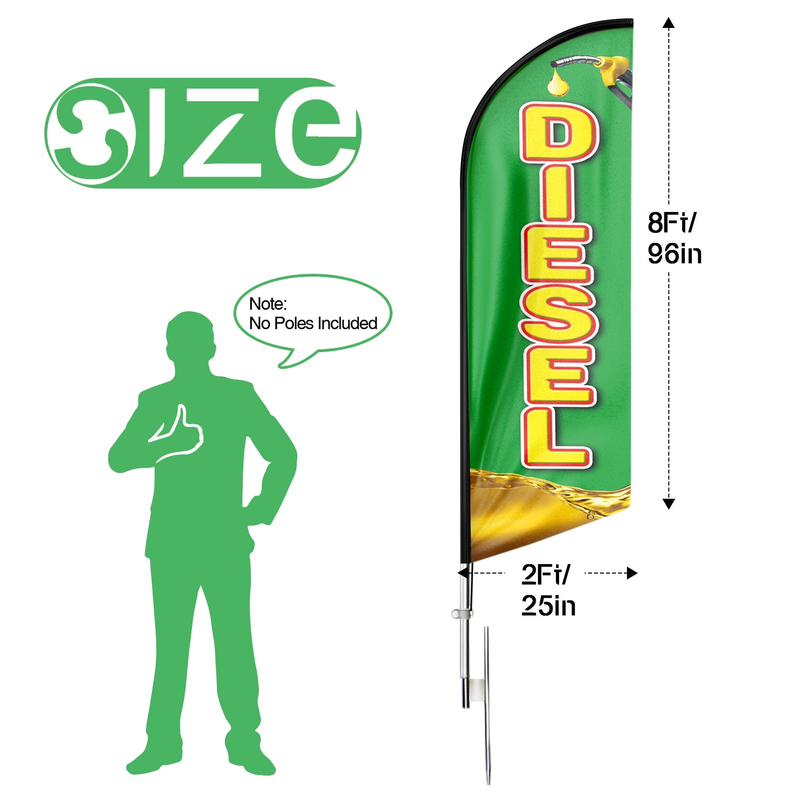 8ft Green Diesel Feather Flag for Diesel Business（Flagpole Not Included）
