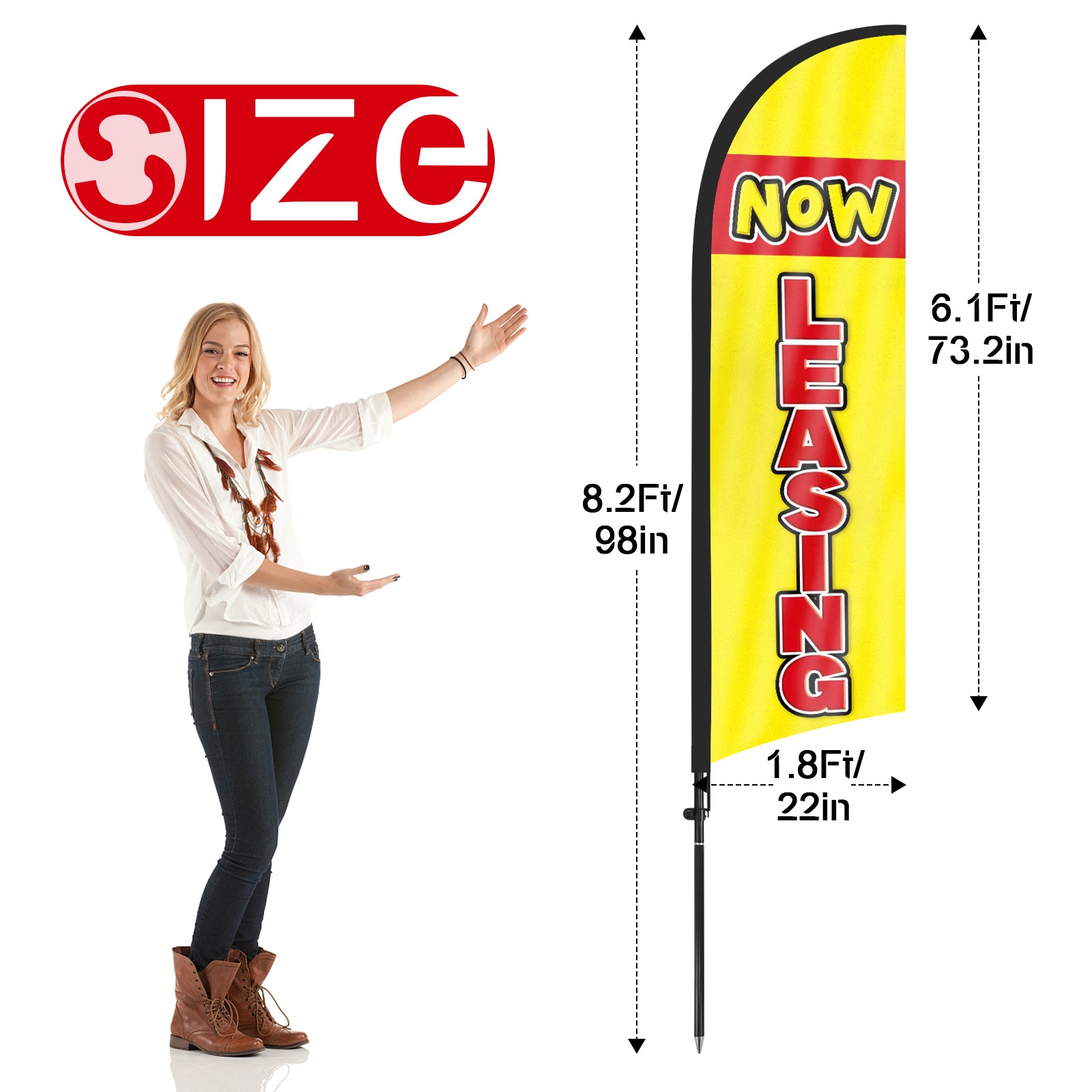 FSFLAG Yellow Now Leasing Swooper Feather Flag Pole Kit