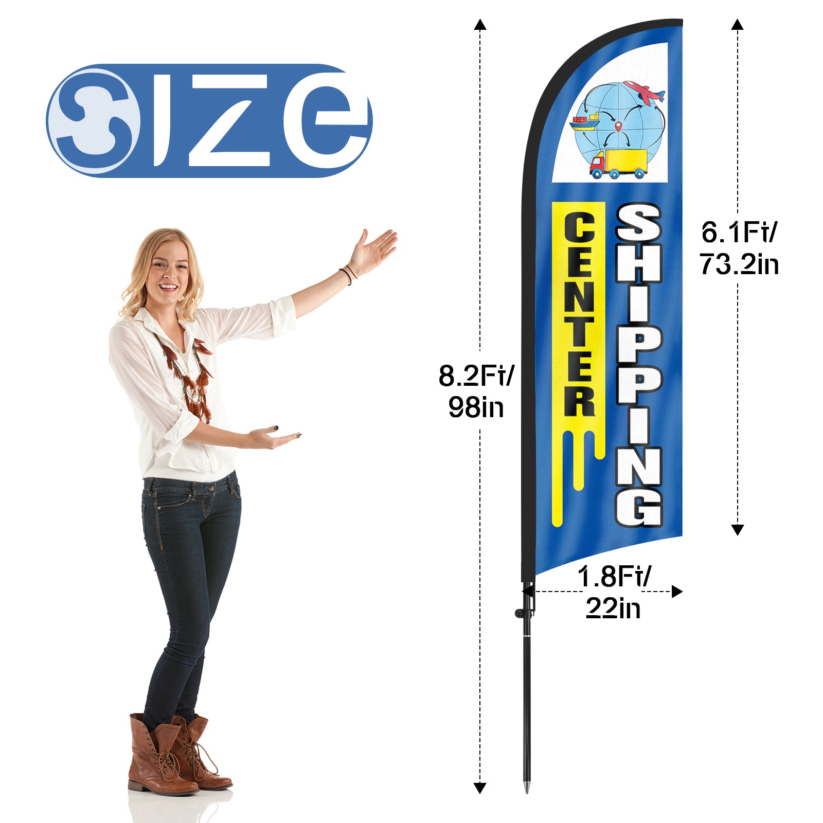 8ft Shipping Center Blue Feather Flag Pole Kit