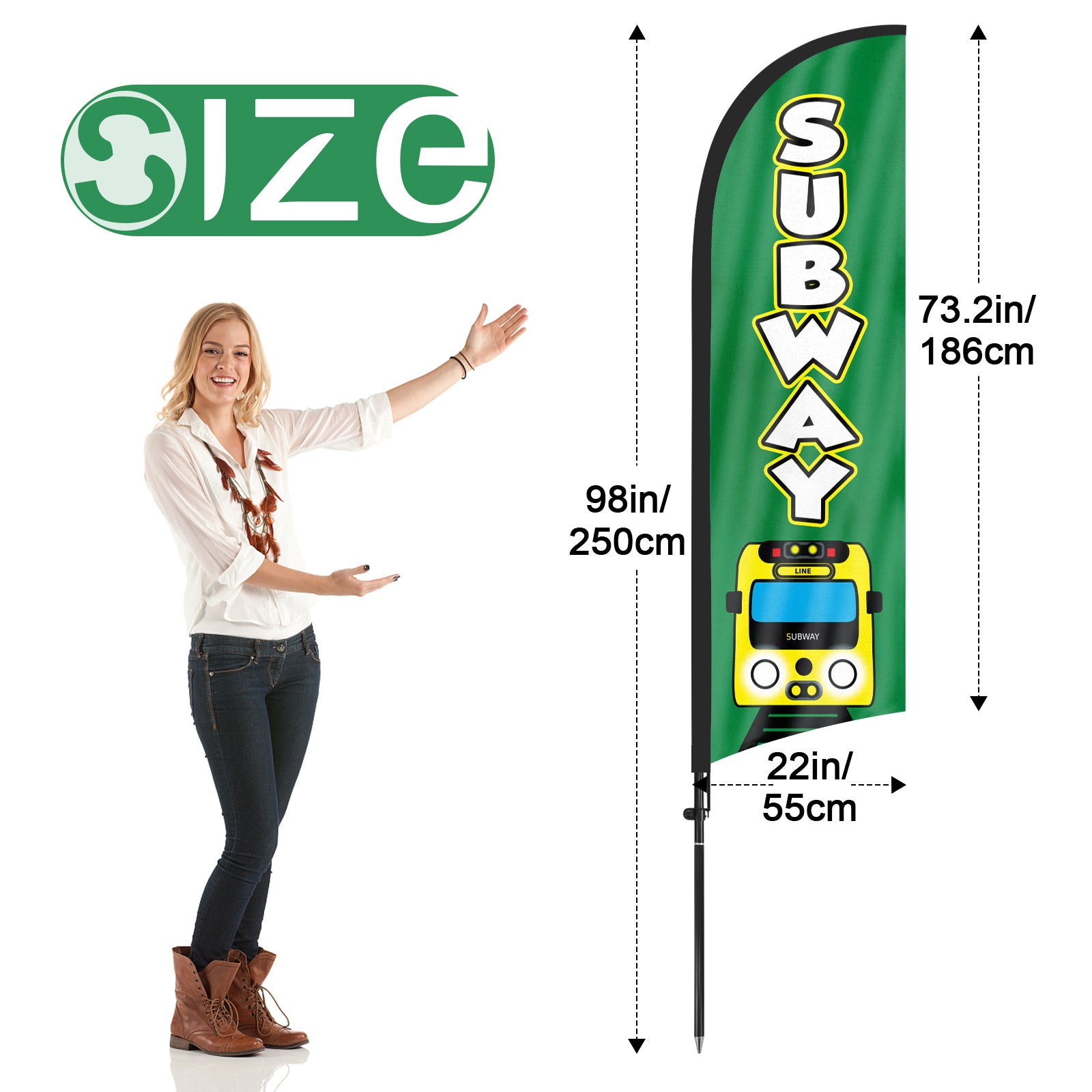 8Ft Subway Feather Flag with Pole & Stake