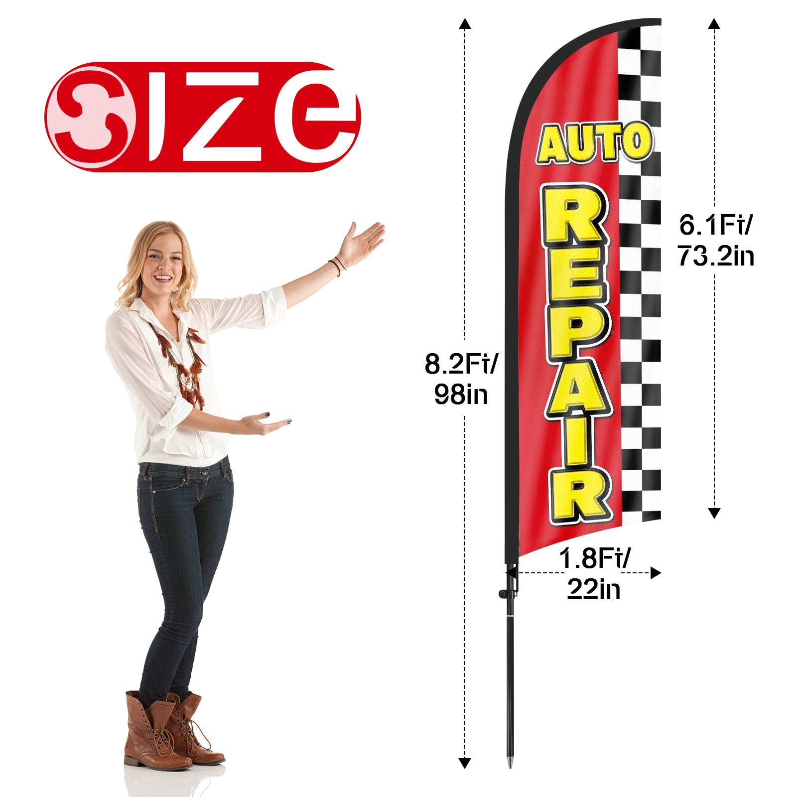 8ft Auto Repair Red Feather Flag Pole Kit