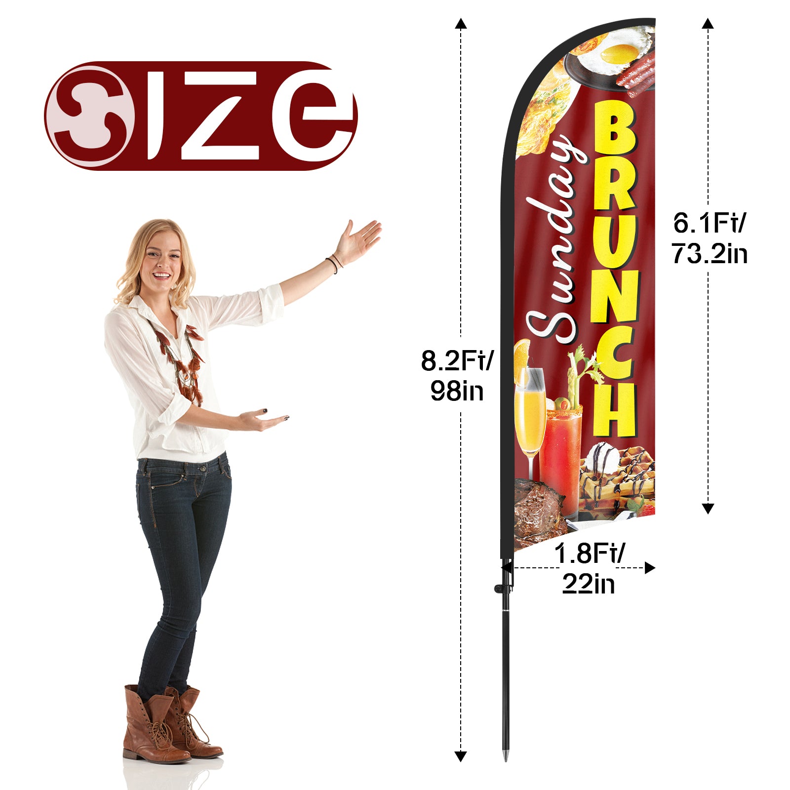 8ft Sunday Brunch Red Feather Flag Kit with Pole and Stake