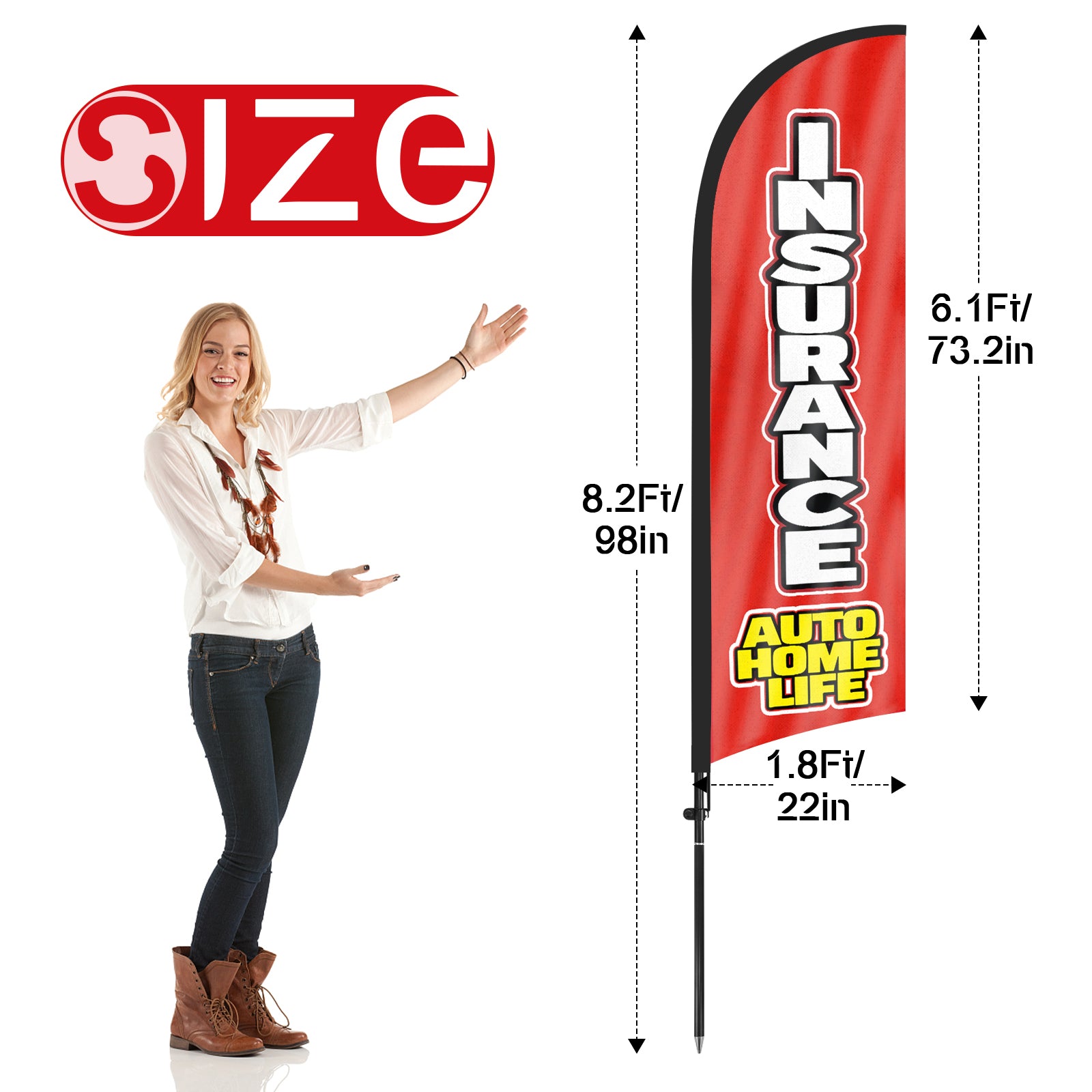 8ft Insurance Feather Flag with Pole & Stake