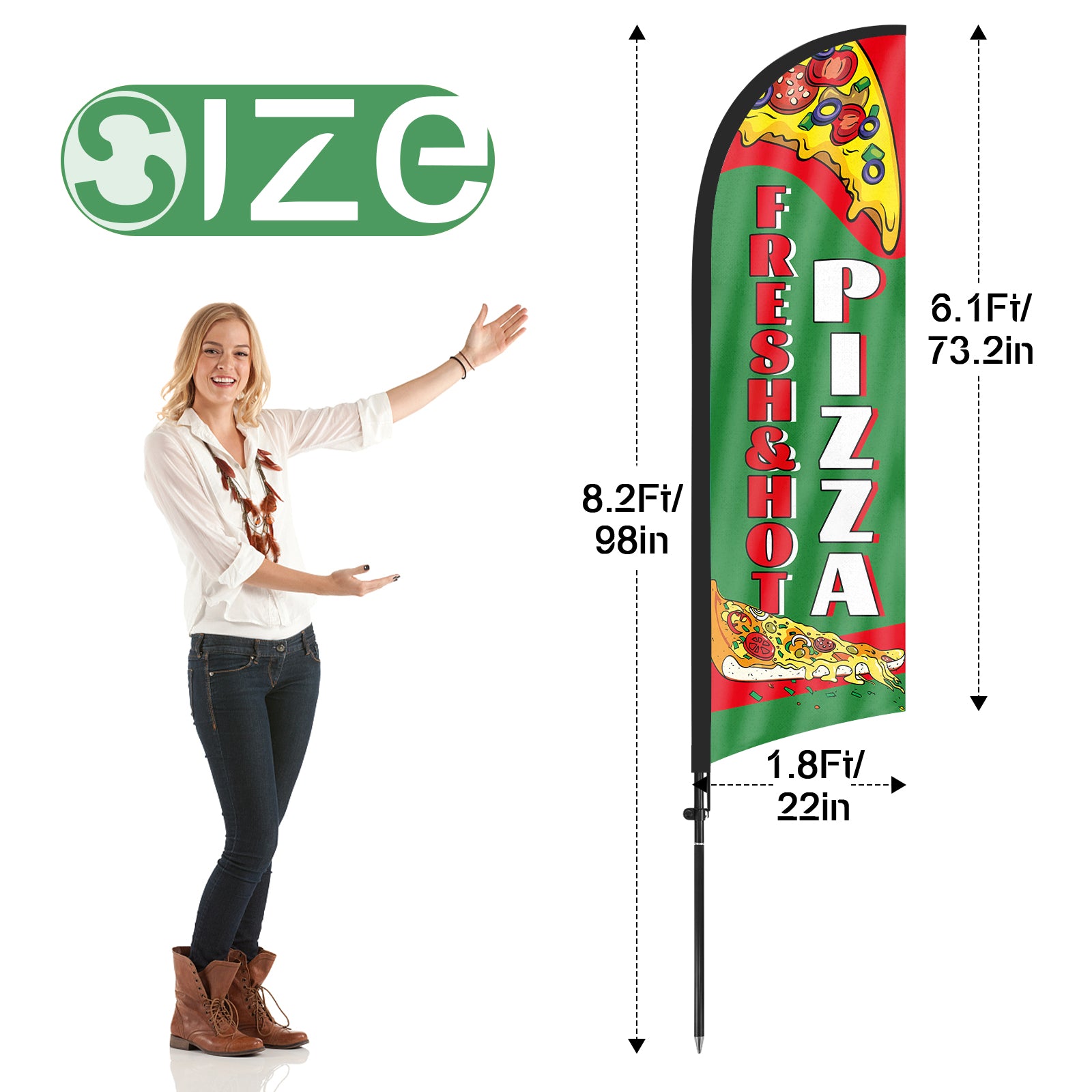 8ft Hot Pizza Feather Flag Kit with Pole and Stake