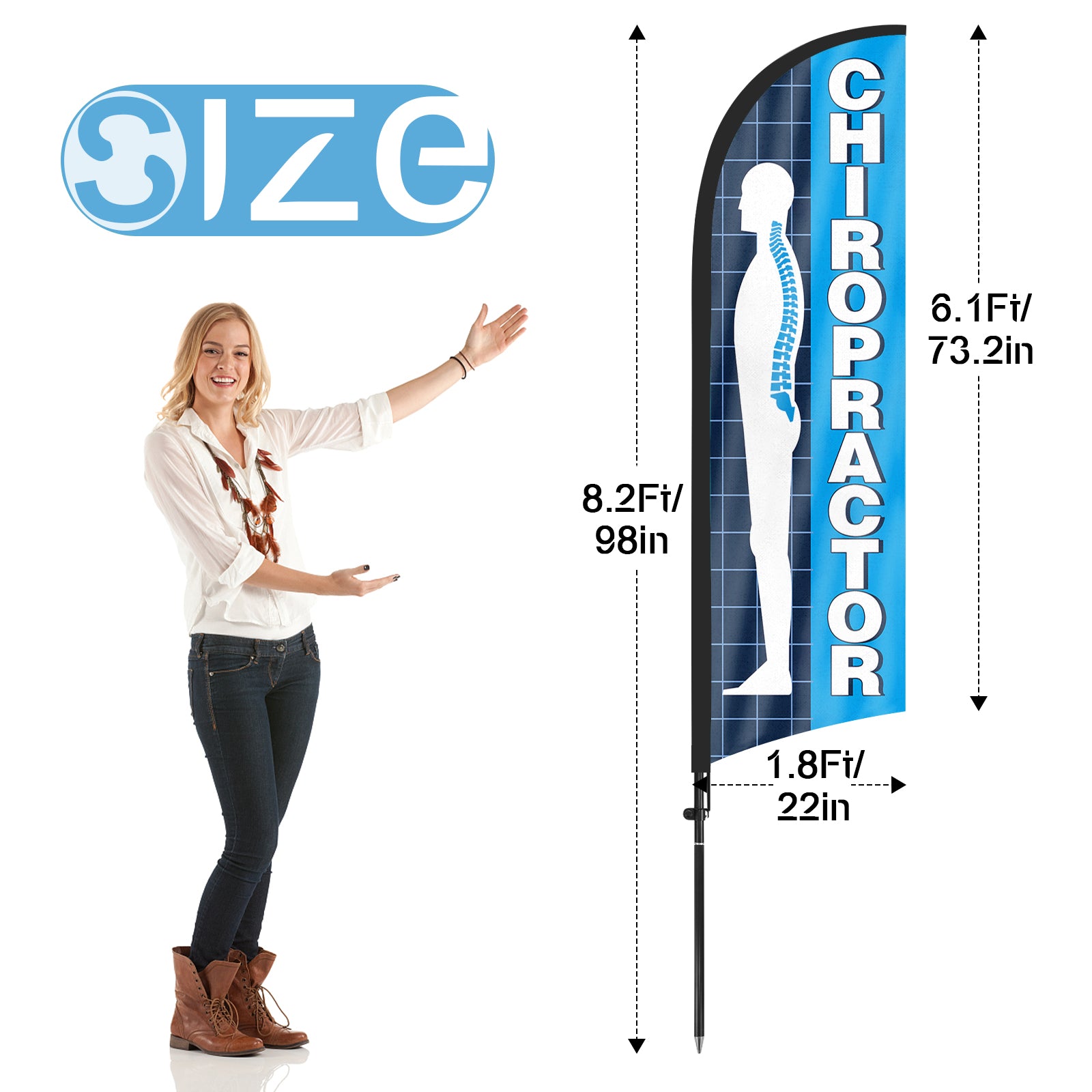 8ft Chiropractor Blue Feather Flag with Pole and Stake