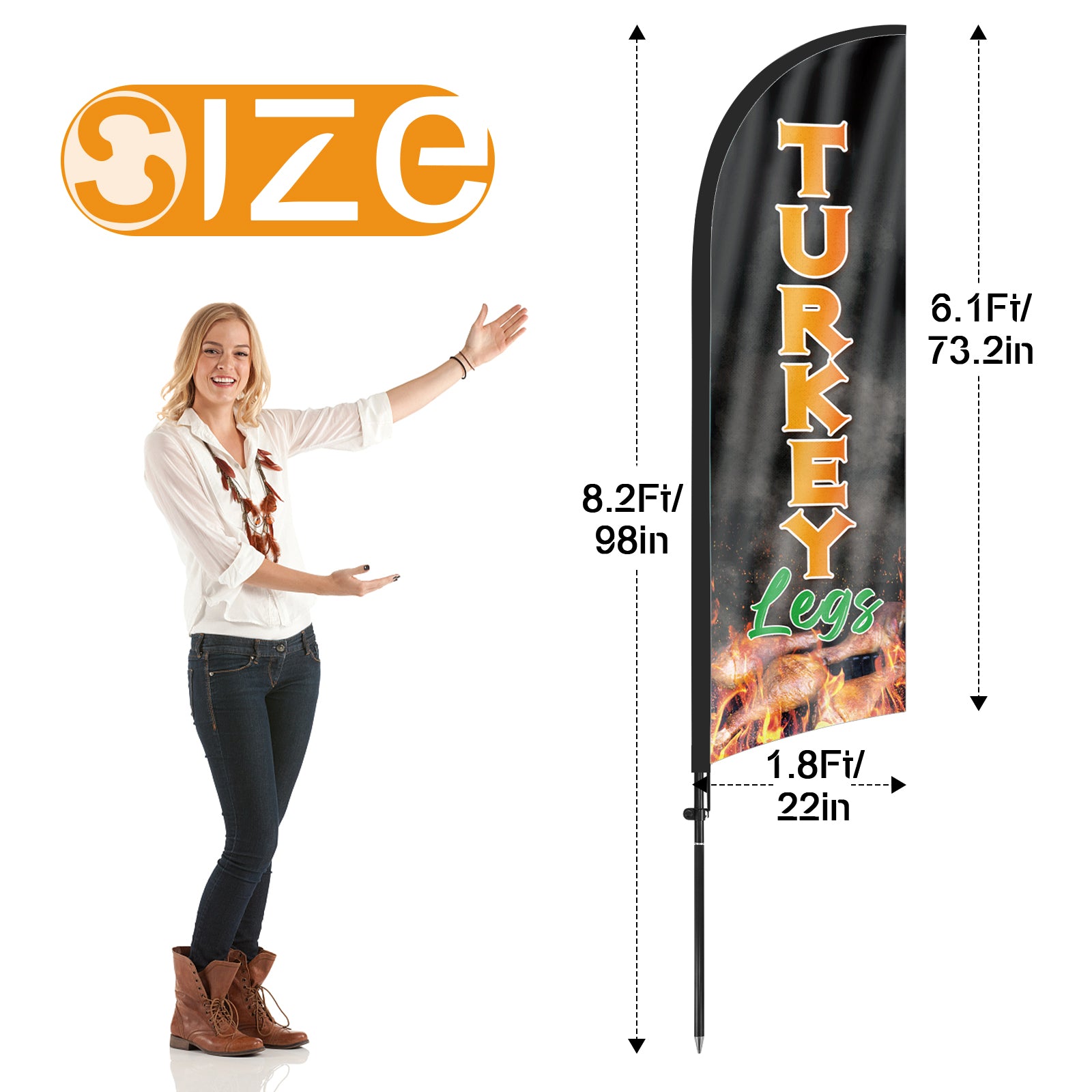 8Ft Turkey Legs Feather Flag with Pole & Stake