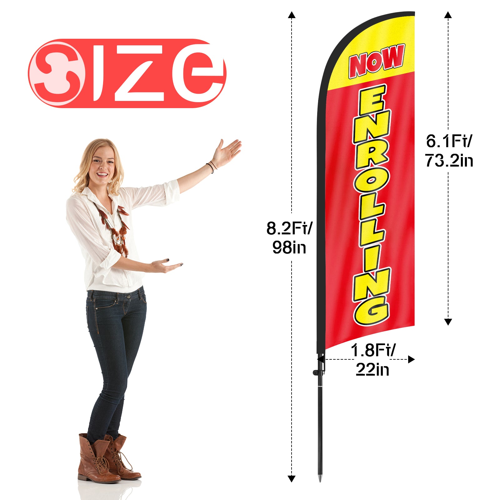 8ft Now Enrolling Red Feather Flag Pole Kit