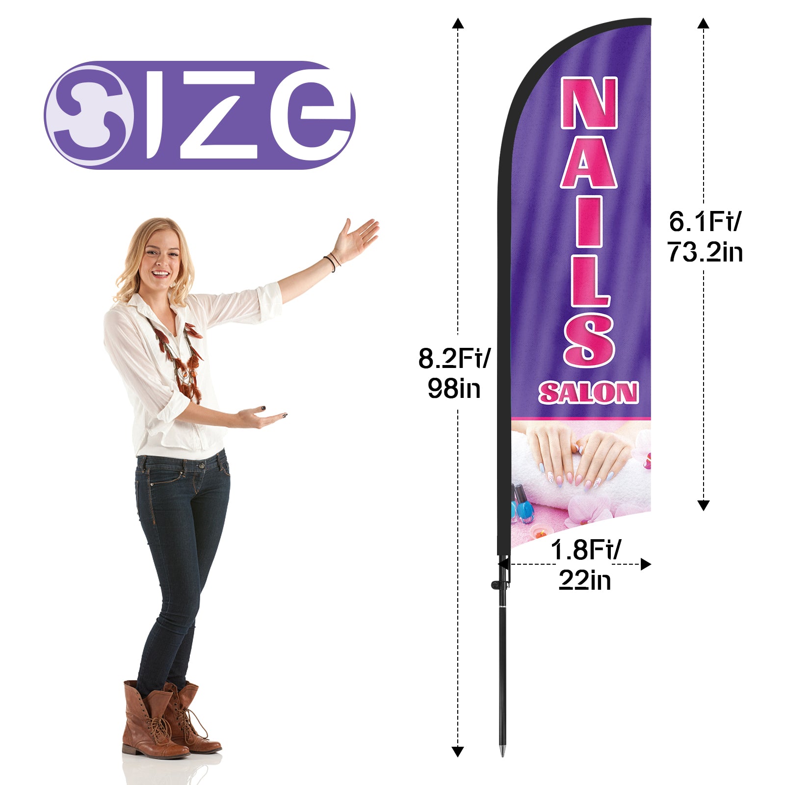 Nail Shop Sign-8FT Nails Salon Feather Flag Set for Nails Salon Business