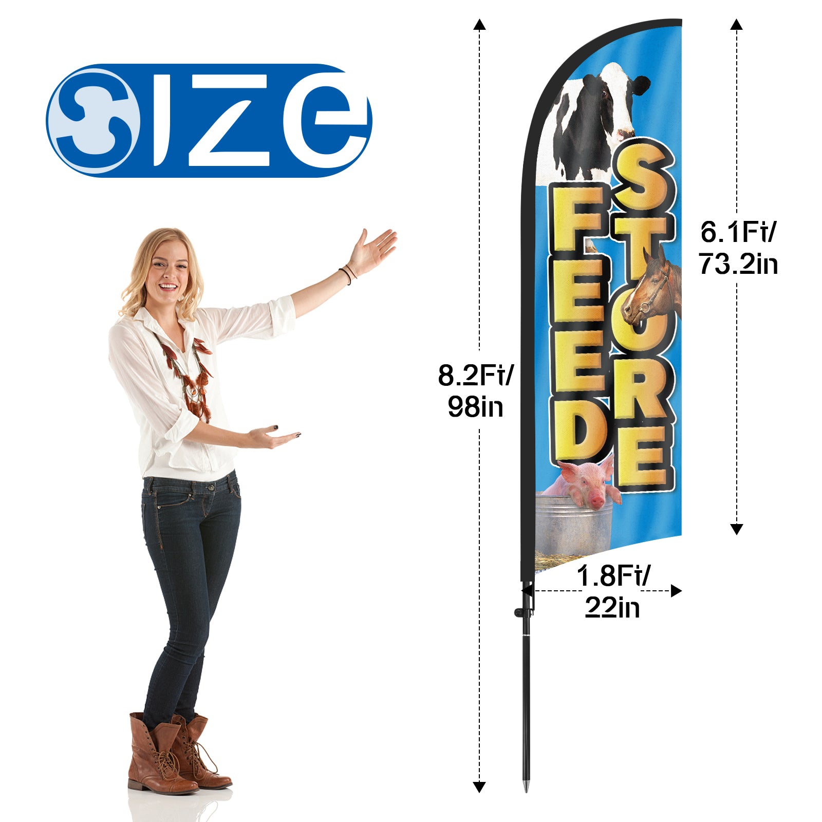 8Ft Feed Store Feather Flag with Pole & Stake