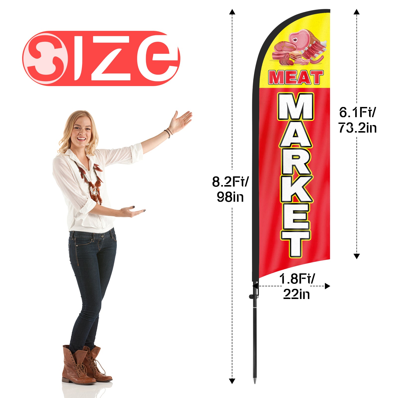 8ft Meat Market Feather Flag with Pole and Stake