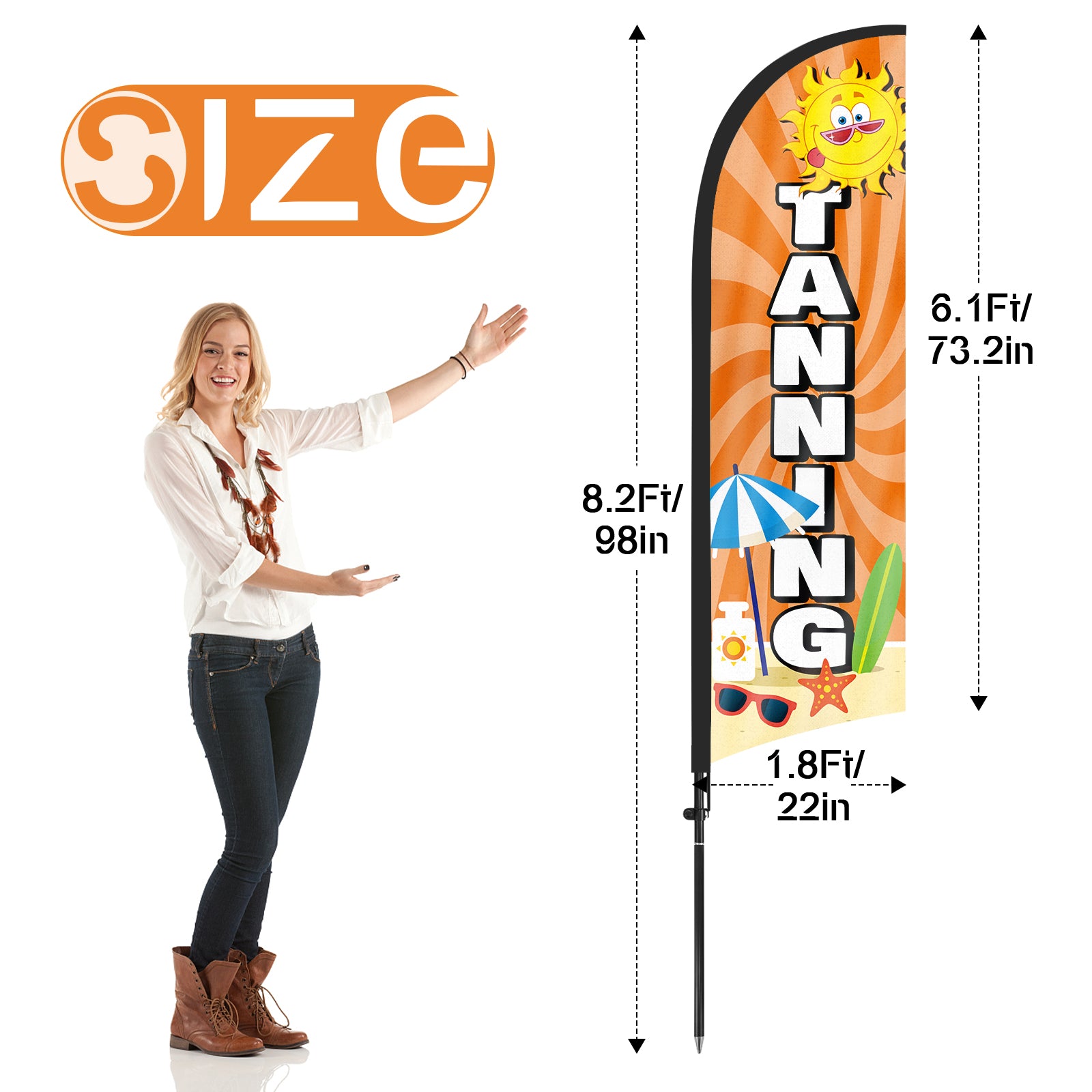 8Ft Tanning Feather Flag with Pole & Stake