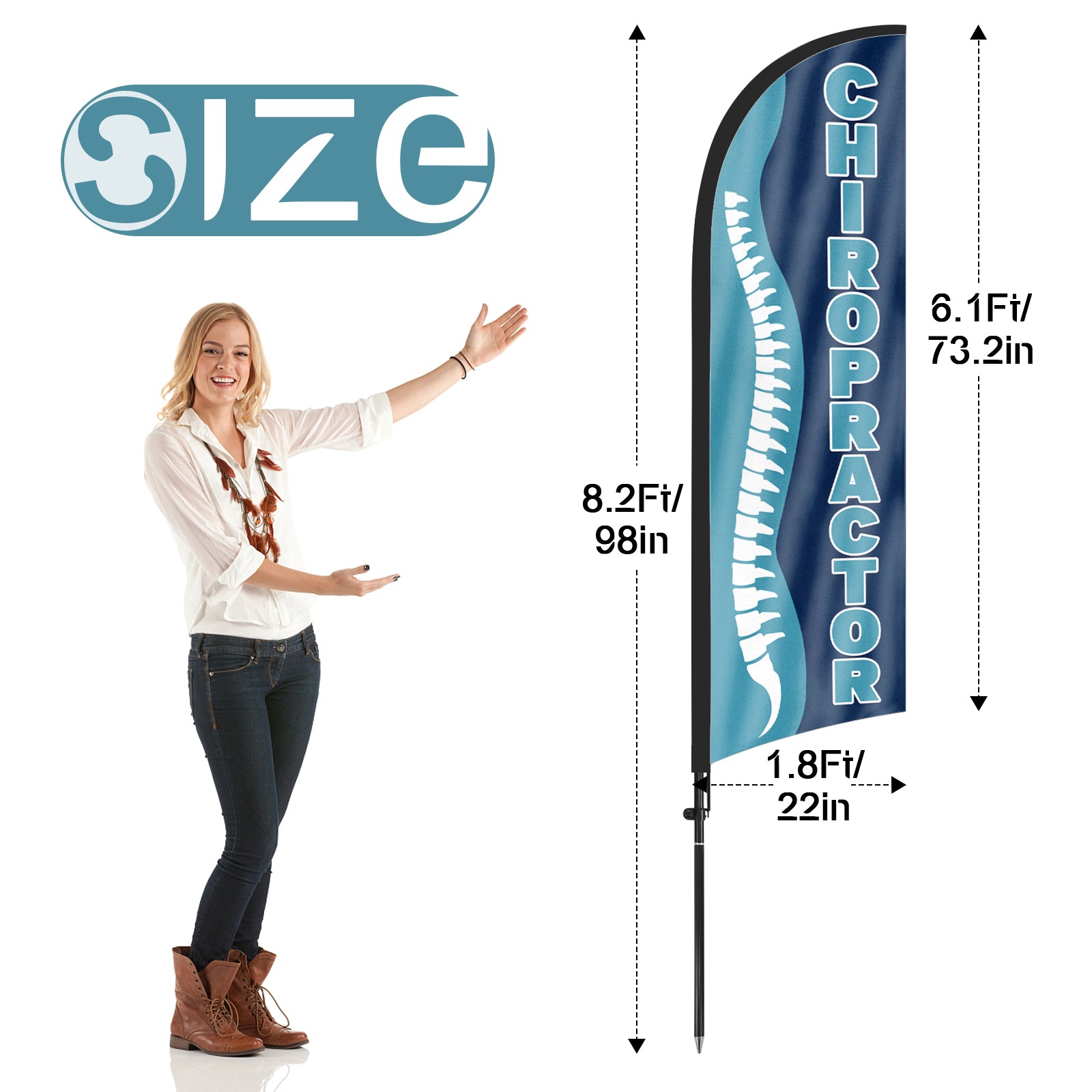 8ft Chiropractor Feather Flag with Pole and Stake