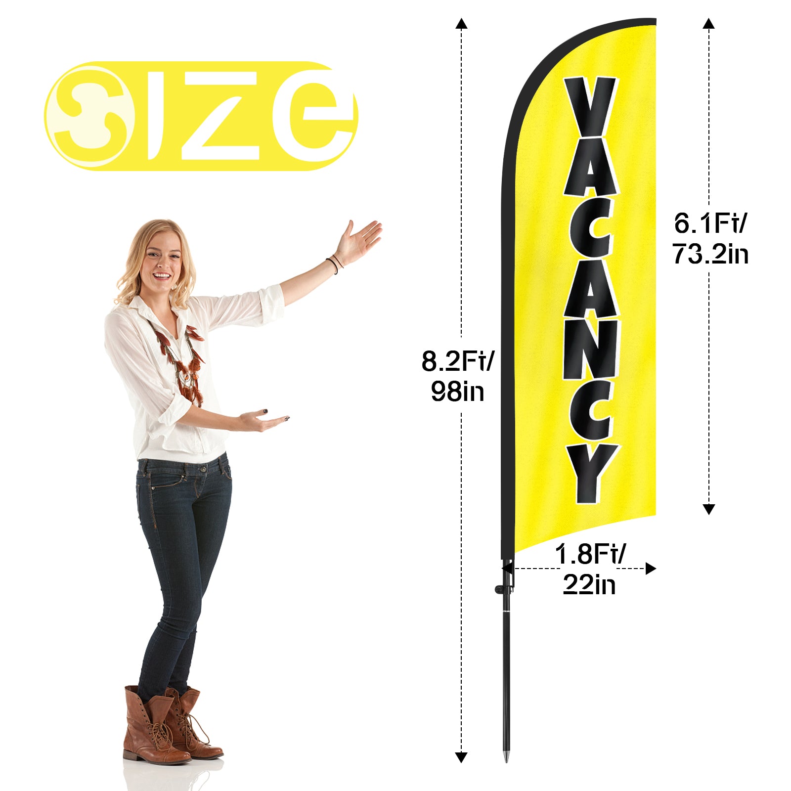 8ft Vacancy Yellow Feather Flag Pole Kit