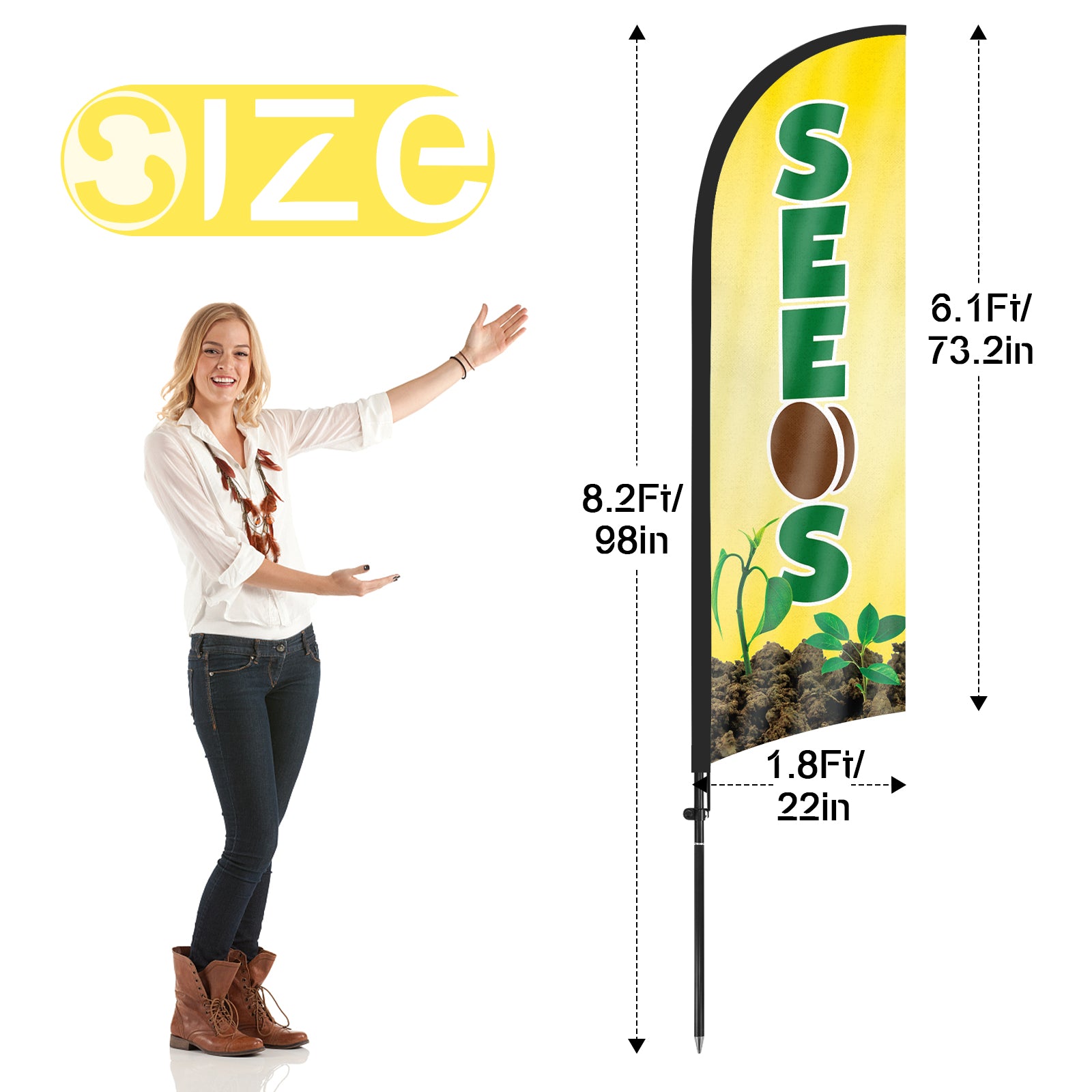 8ft Seeds Yellow Feather Flag with Pole kit