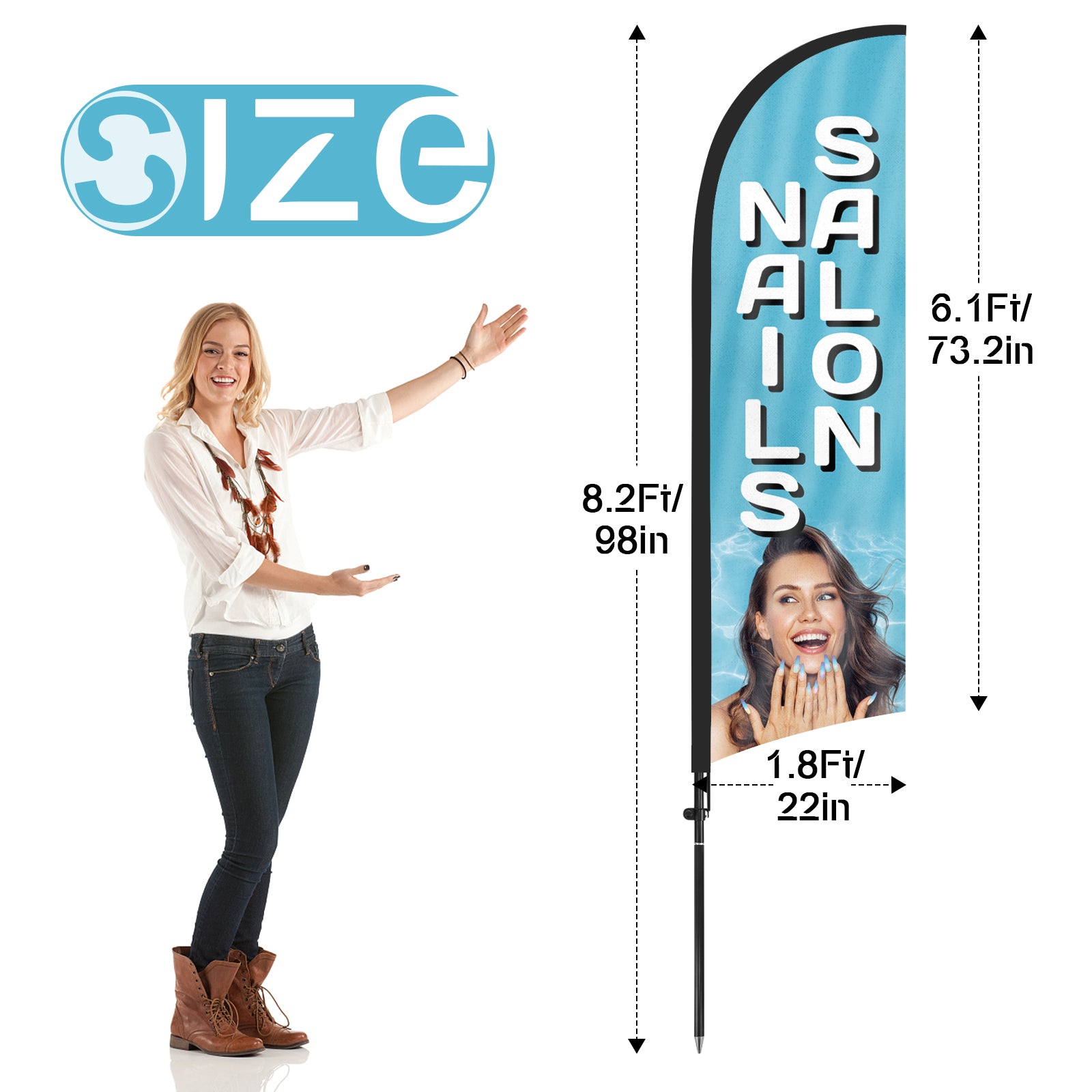 8FT Nails Salon Blue Feather Flag Set for Nails Salon Business