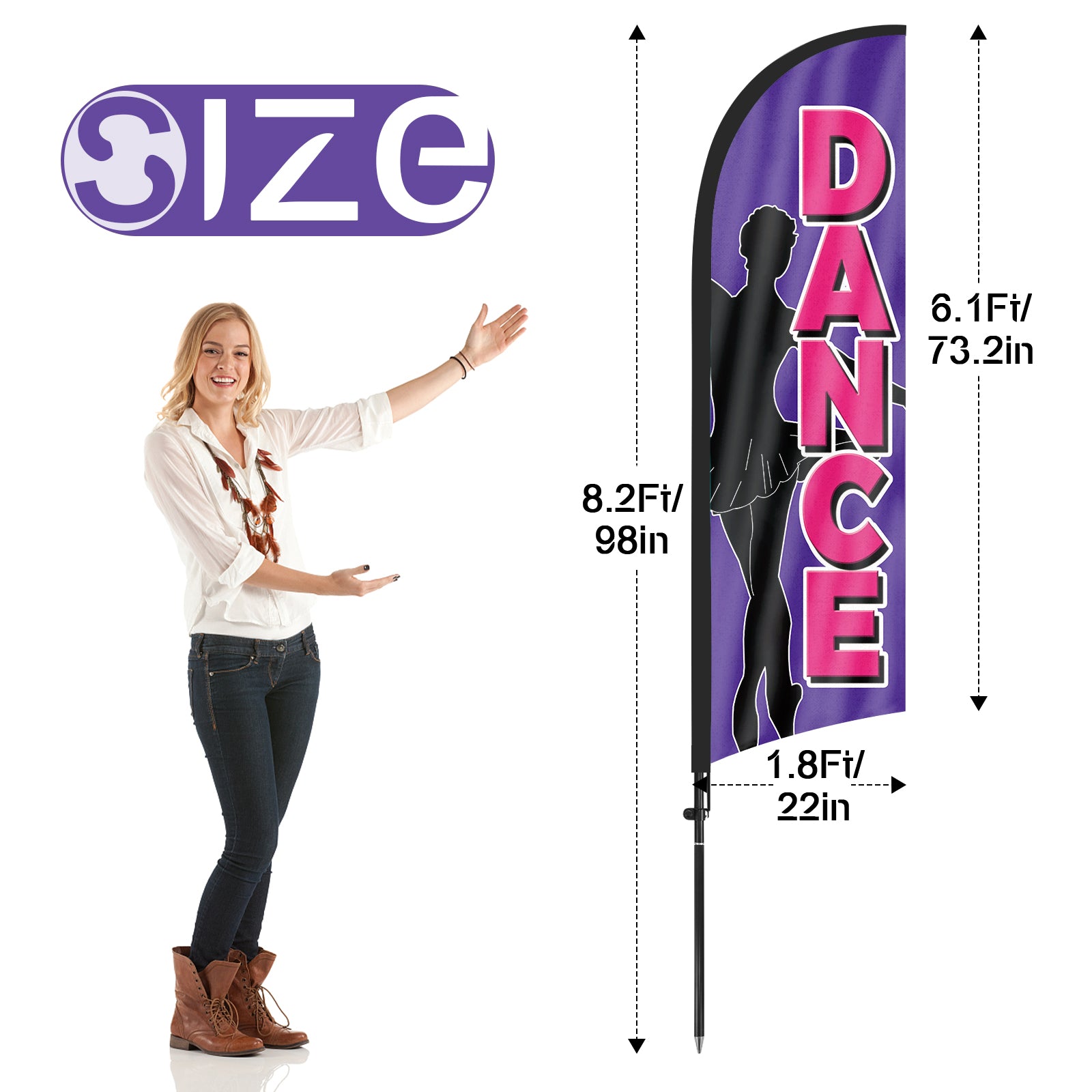 8Ft Dance Purple Feather Flag with Pole & Stake
