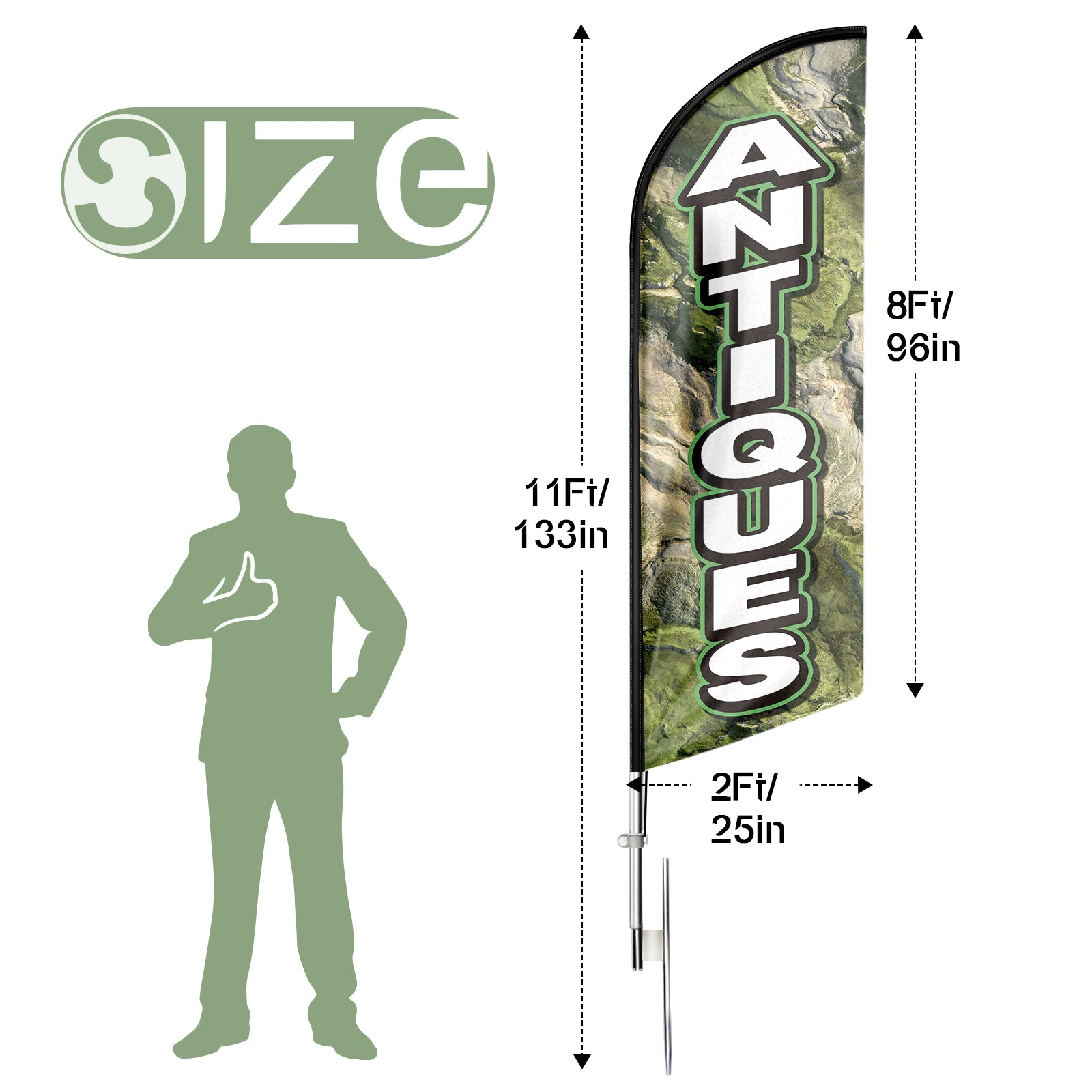 Antique Store Signs-11ft Antiques Swooper Flag Feather Flag Pole Kit