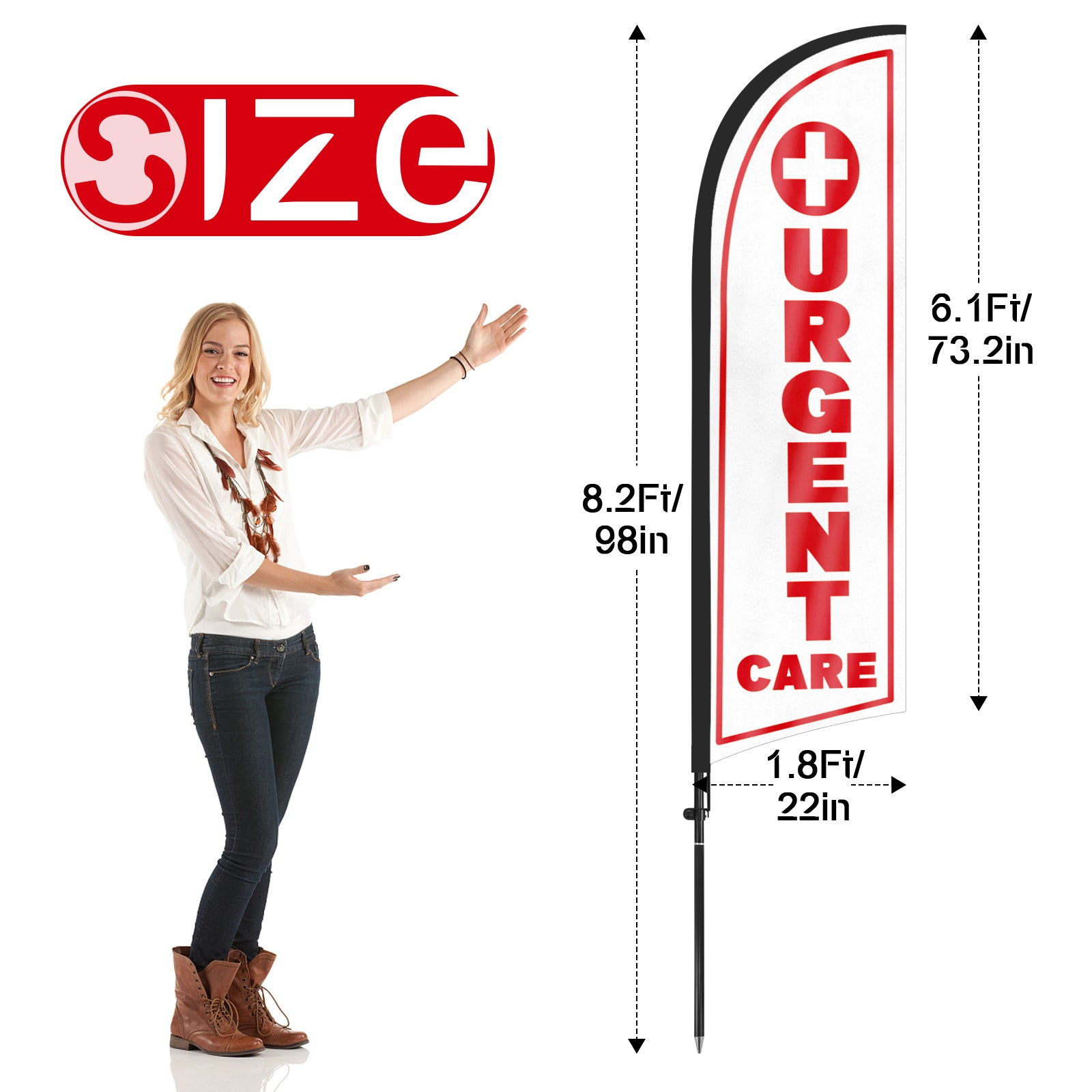 8ft Urgent Care Feather Flag with Pole and Stake