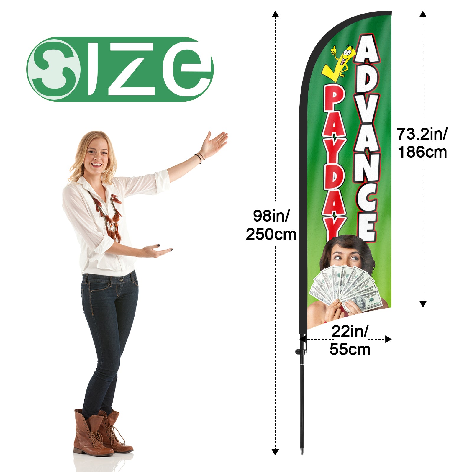 8Ft Payday Advance Green Feather Flag with Pole and Ground Stake