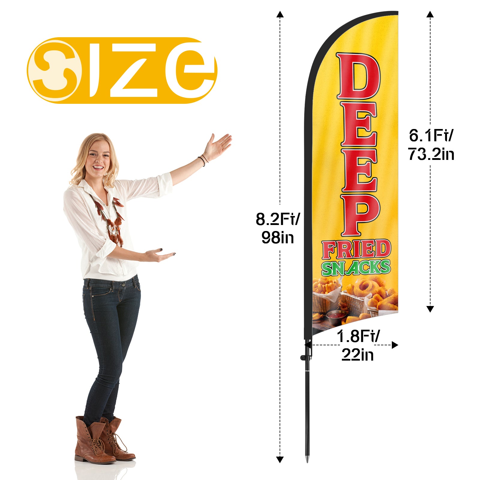 8ft Deep Fried Snacks Feather Flag with Pole and Stake
