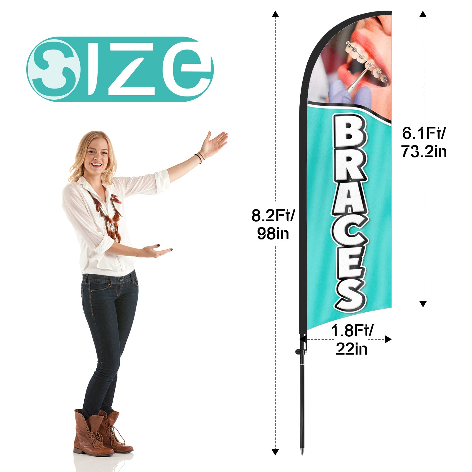 8ft Braces Feather Flag with Pole and Stake