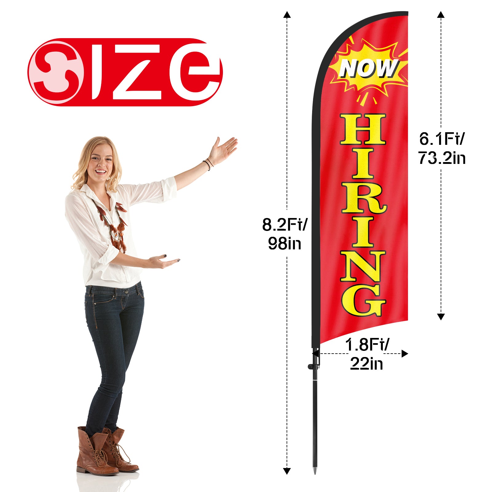 8ft Now Hiring 02 Red Feather Flag Pole Kit