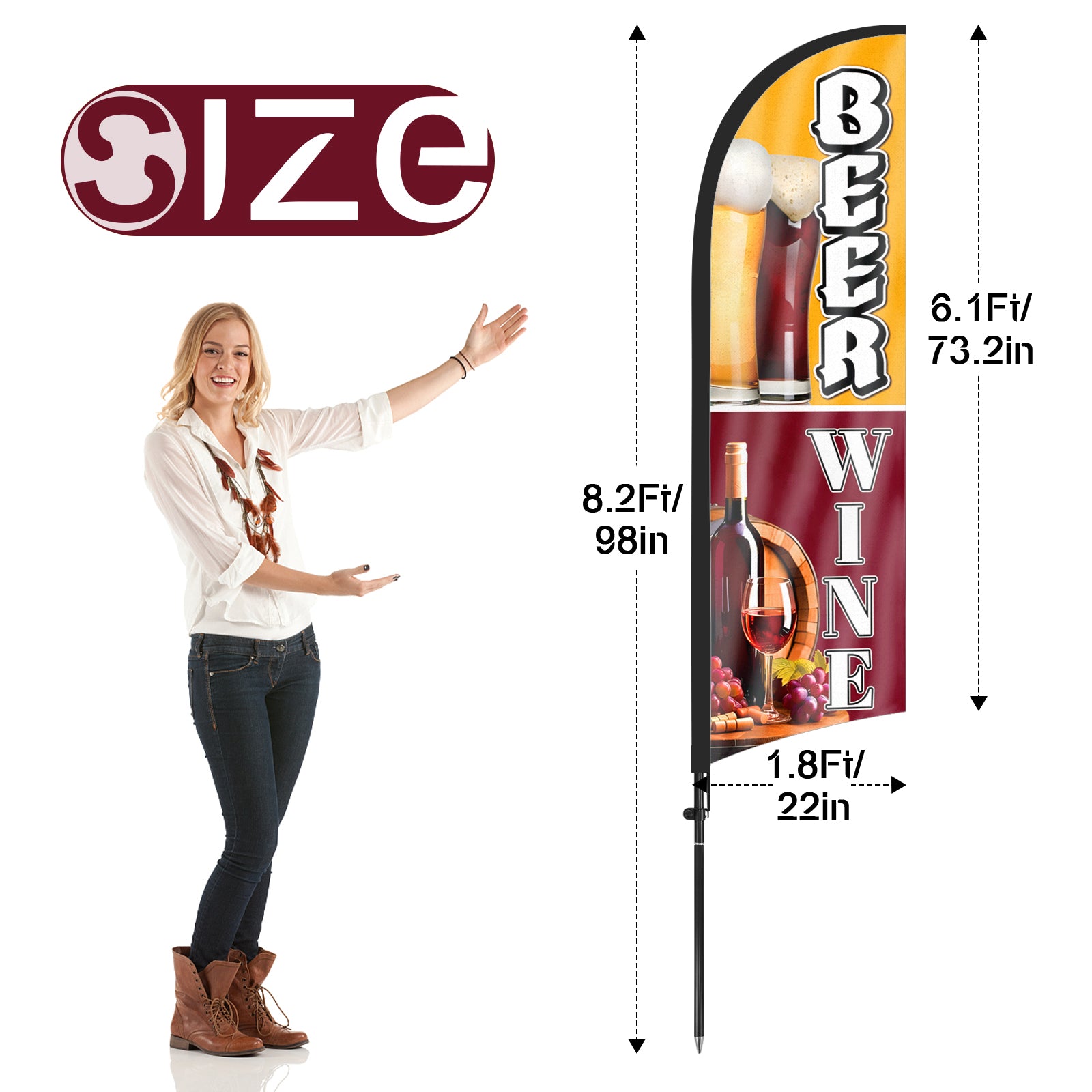 8ft Wine And Beer Feather Flag with Pole and Stake