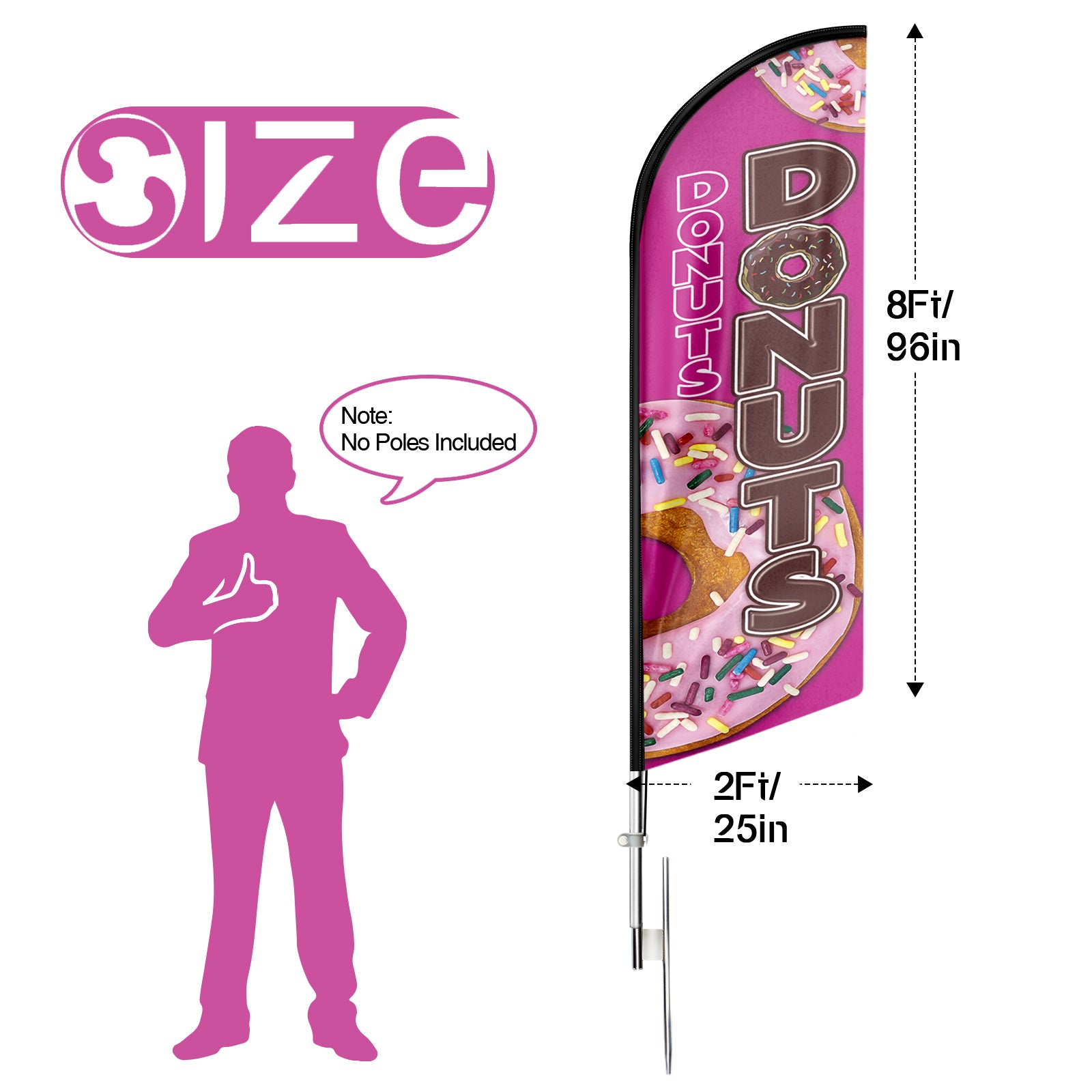 Donut Sign-8ft Pink Donuts Feather Flag!（Flagpole Not Included）