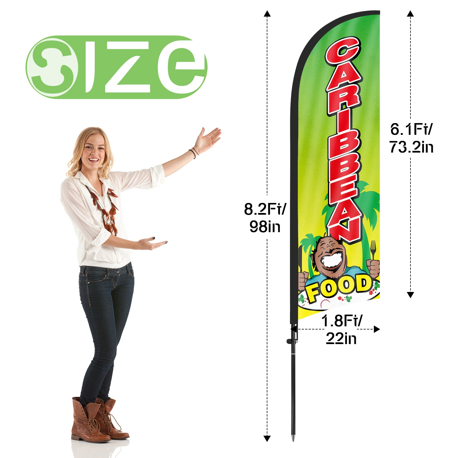 8ft Caribbean Food Feather Flag Kit-Advertising Banner with Pole and Stake