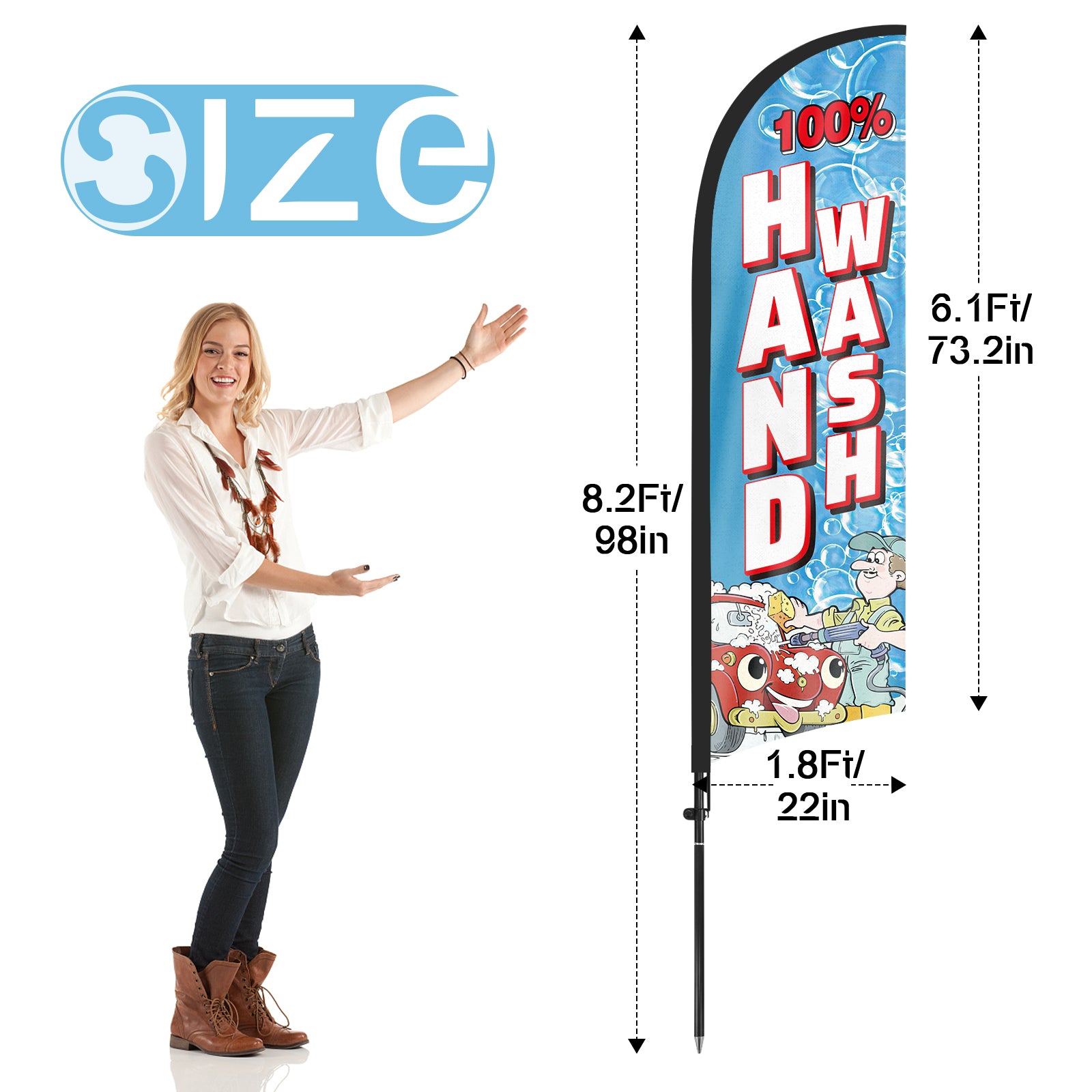 8Ft 100% Hand Wash Feather Flag with Pole & Stake