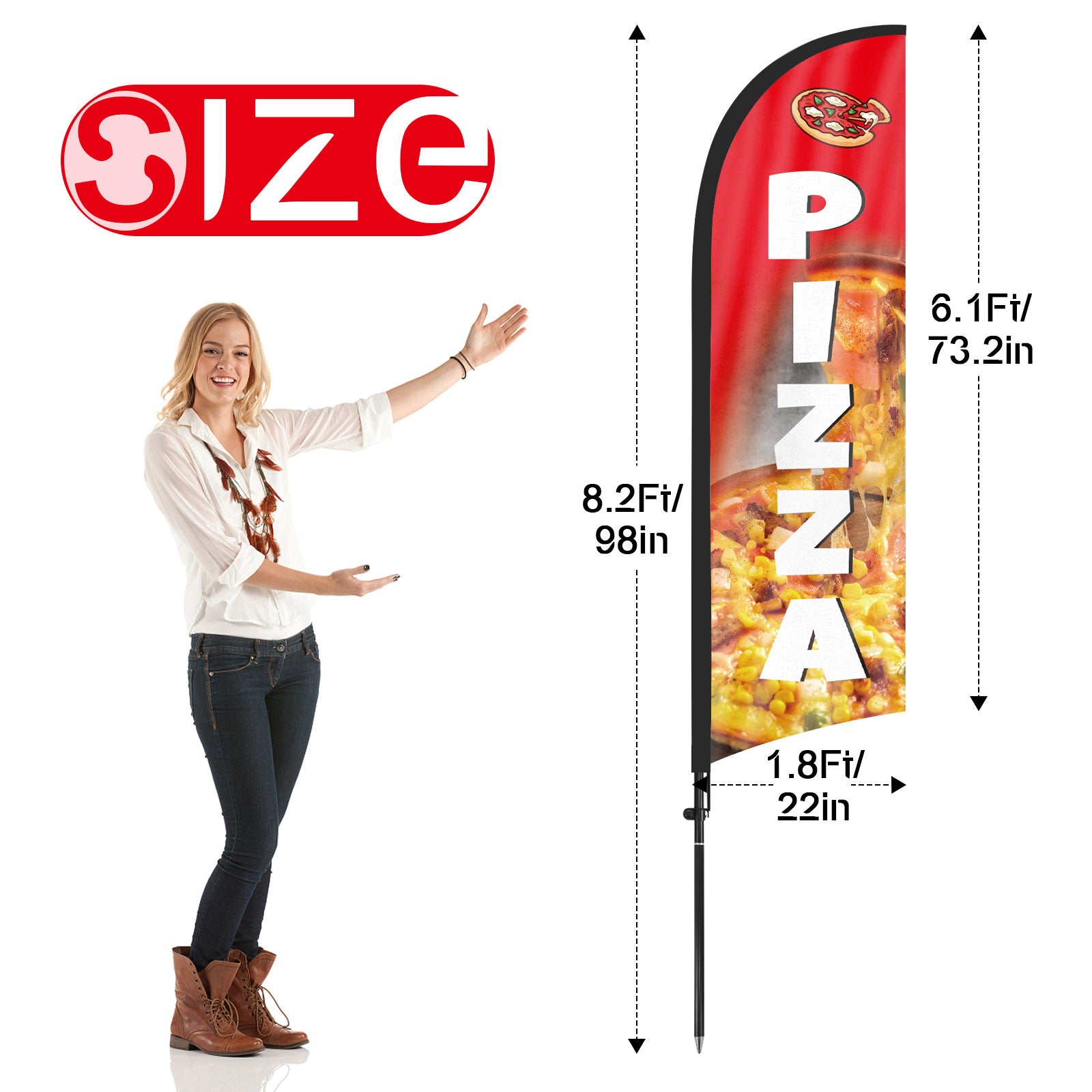 8ft Pizza Red Feather Flag Kit with Pole and Stake