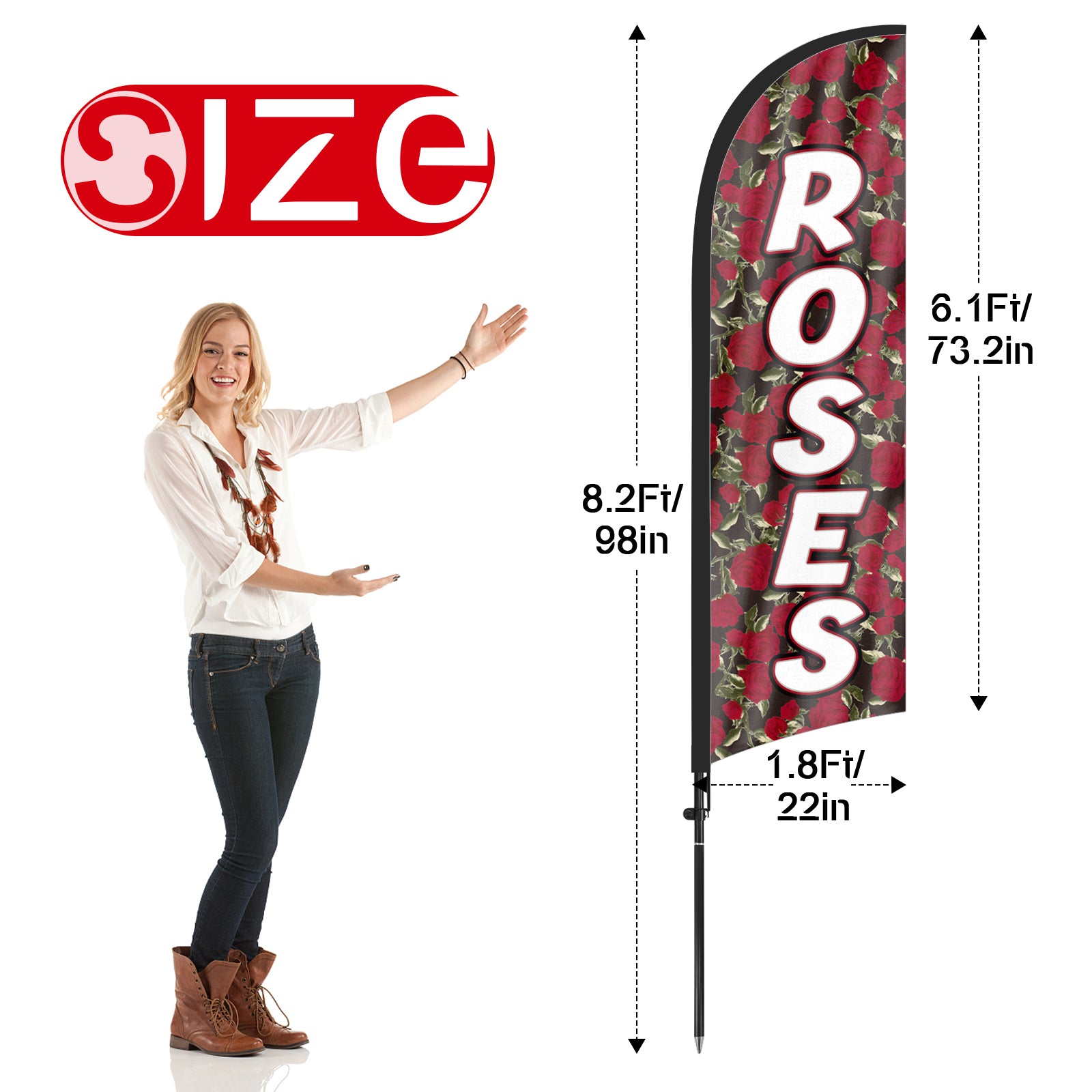 8FT Roses Feather Flag Pole Kit