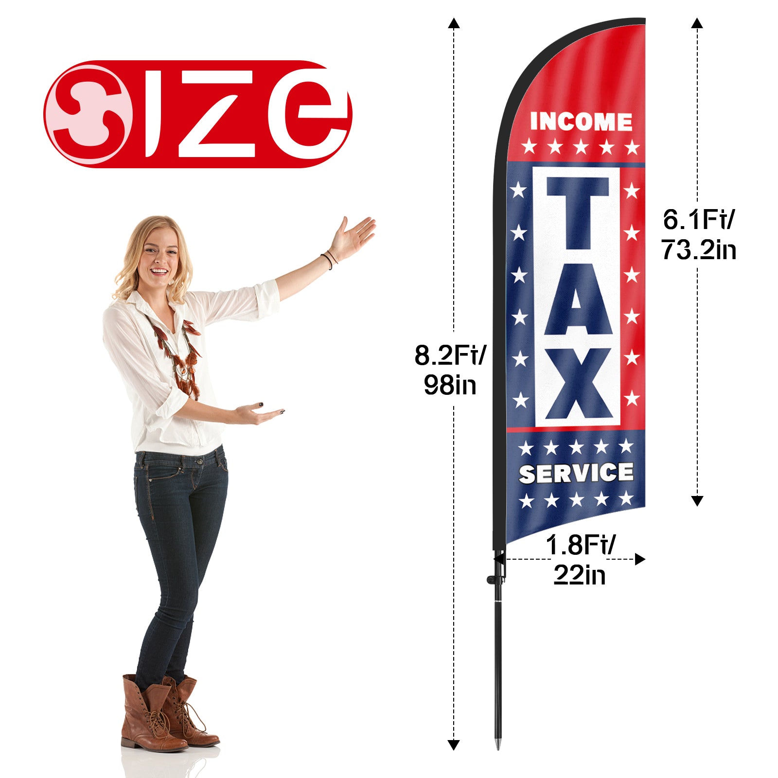 8ft Income Tax Service Feather Flag with Pole and Stake