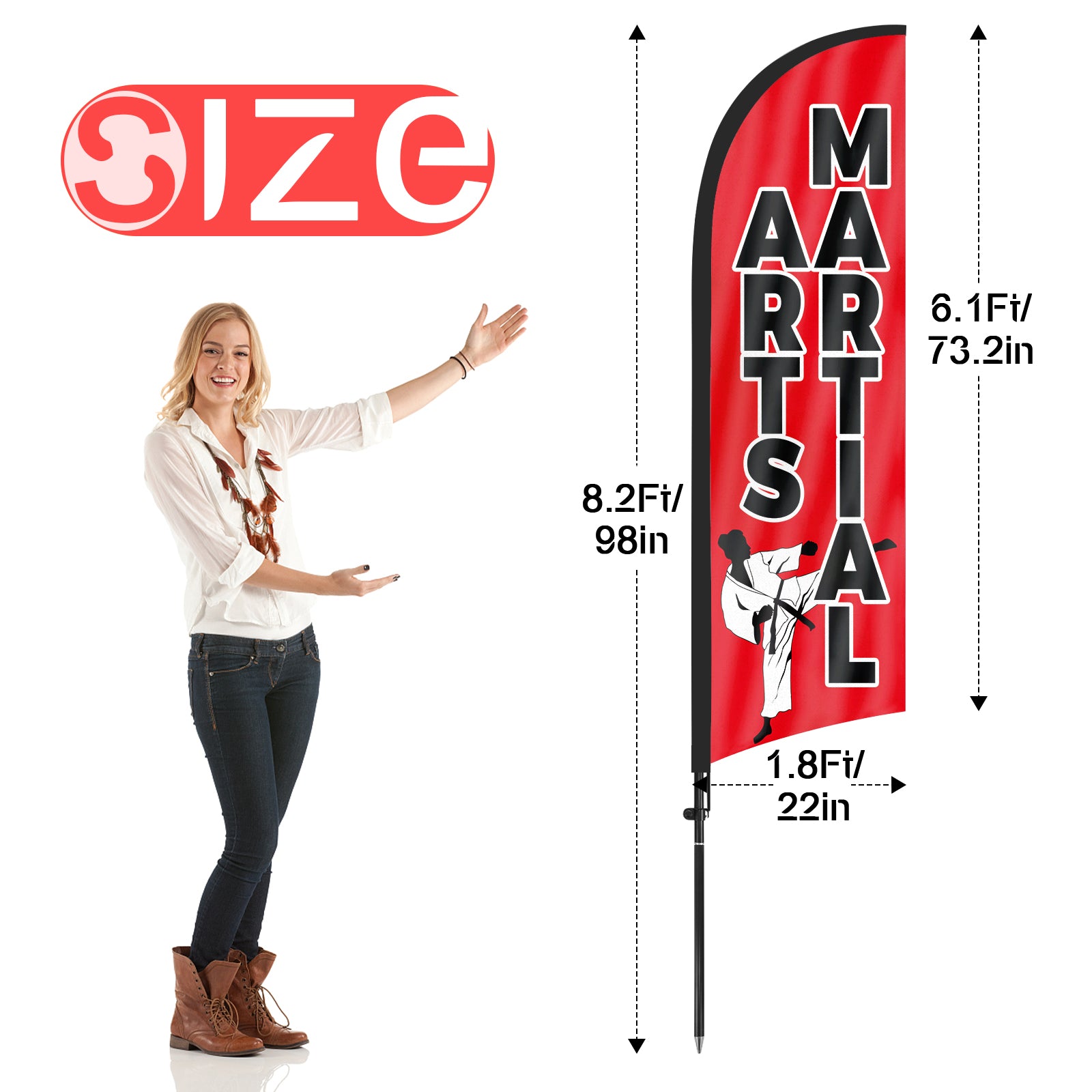8Ft Martial Arts Red Feather Flag with Pole & Stake