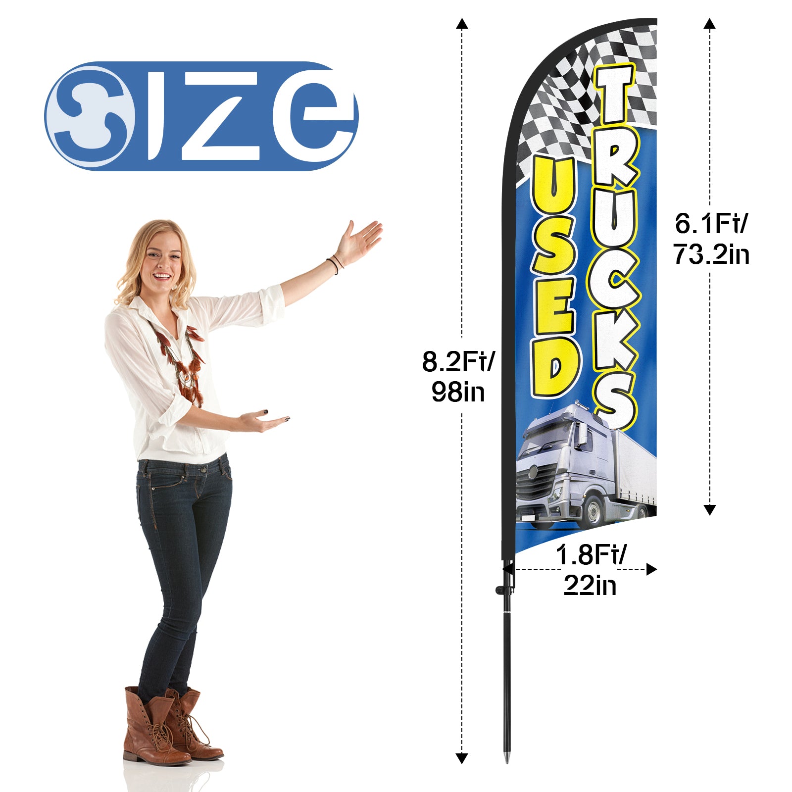 8ft Used Trucks Blue Feather Flag with Pole and Stake