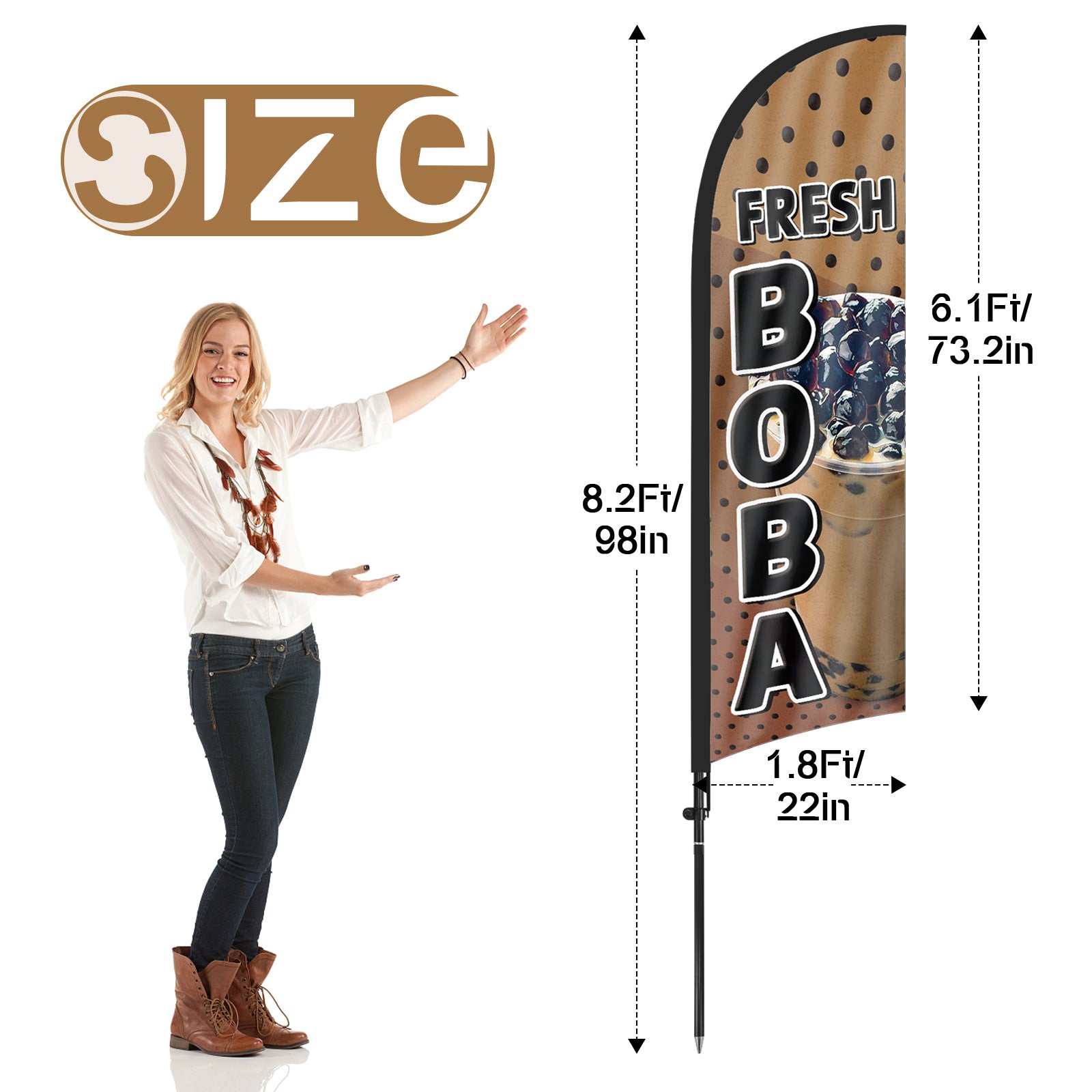 8Ft Fresh Boba Feather Flag with Pole & Stake