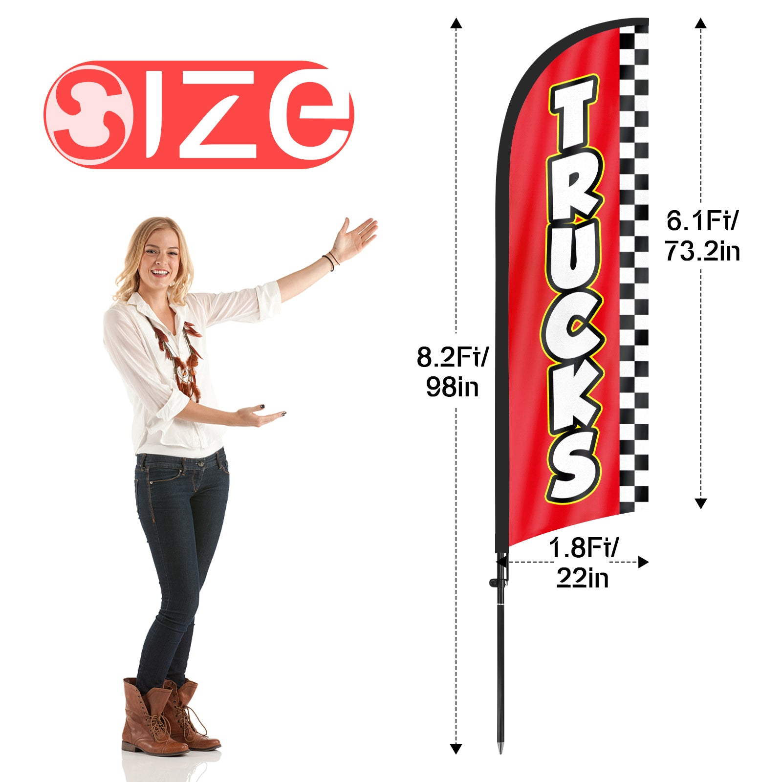 8ft Trucks Red Feather Flag with Pole and Stake