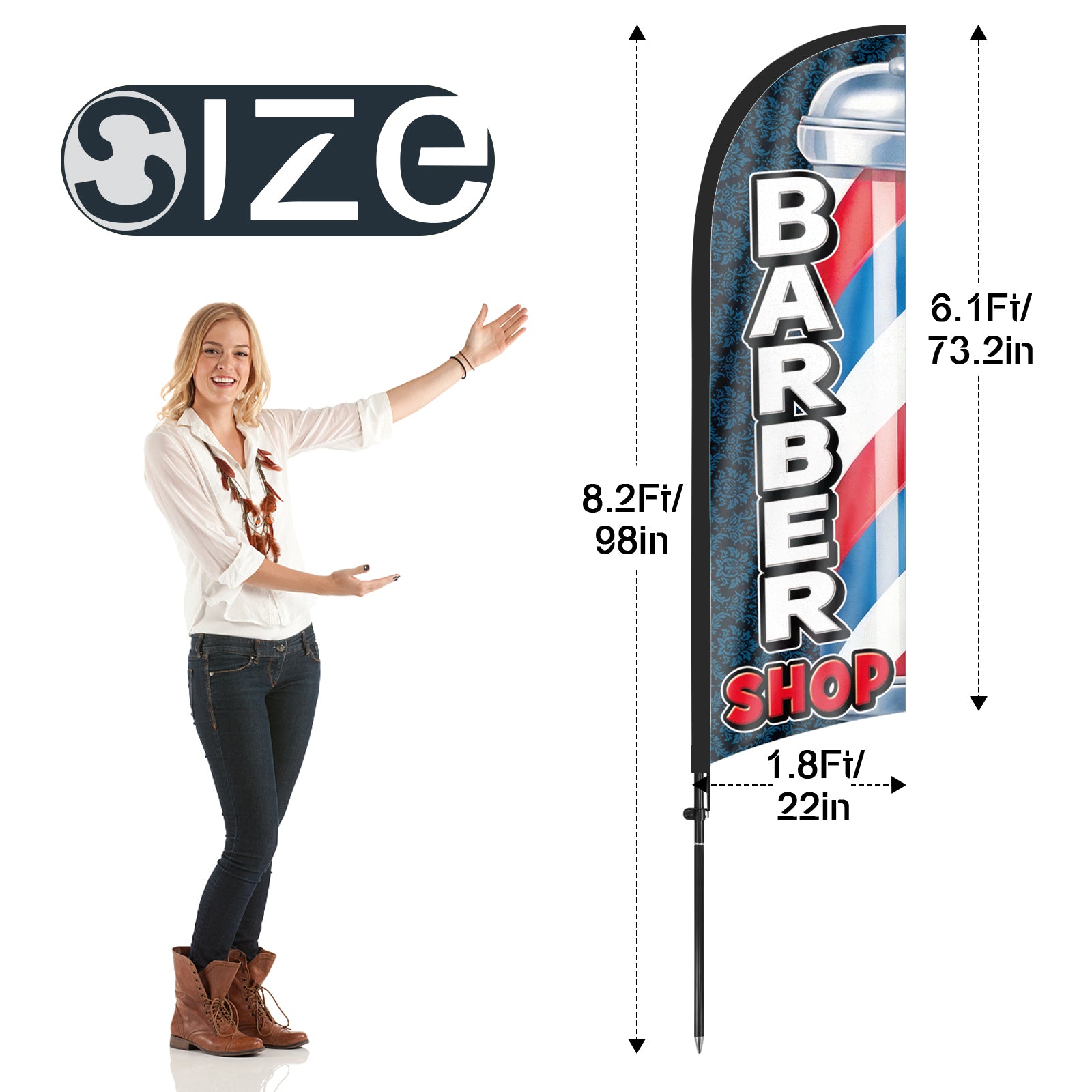 Barber Shop Flag-8Ft Barber Feather Flag Kit for Barbershop Business