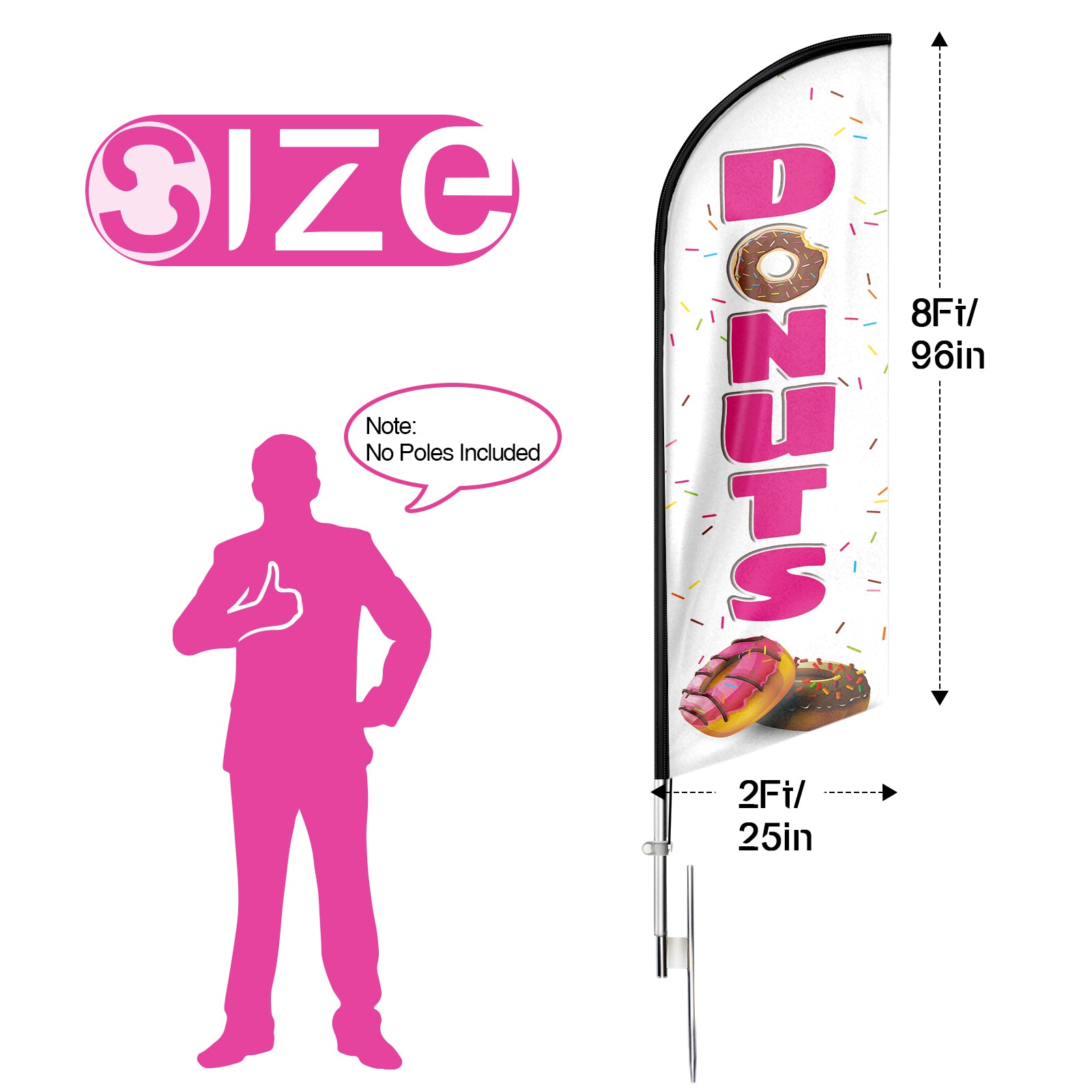 Donuts Sign-8ft White Donuts Feather Flag!（Flagpole Not Included）