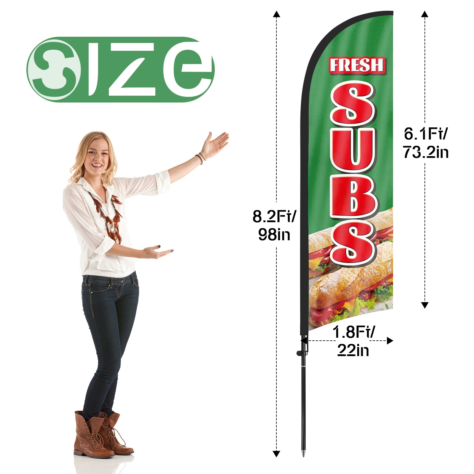 8ft Fresh Subs 01 Feather Flag Kit-Advertising Banner with Pole and Stake