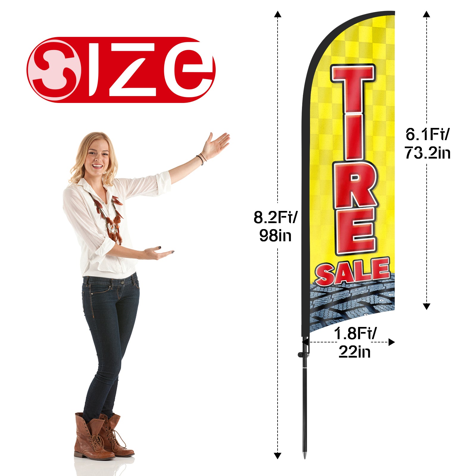 8Ft Tire Sale Yellow Feather Flag with Pole & Stake